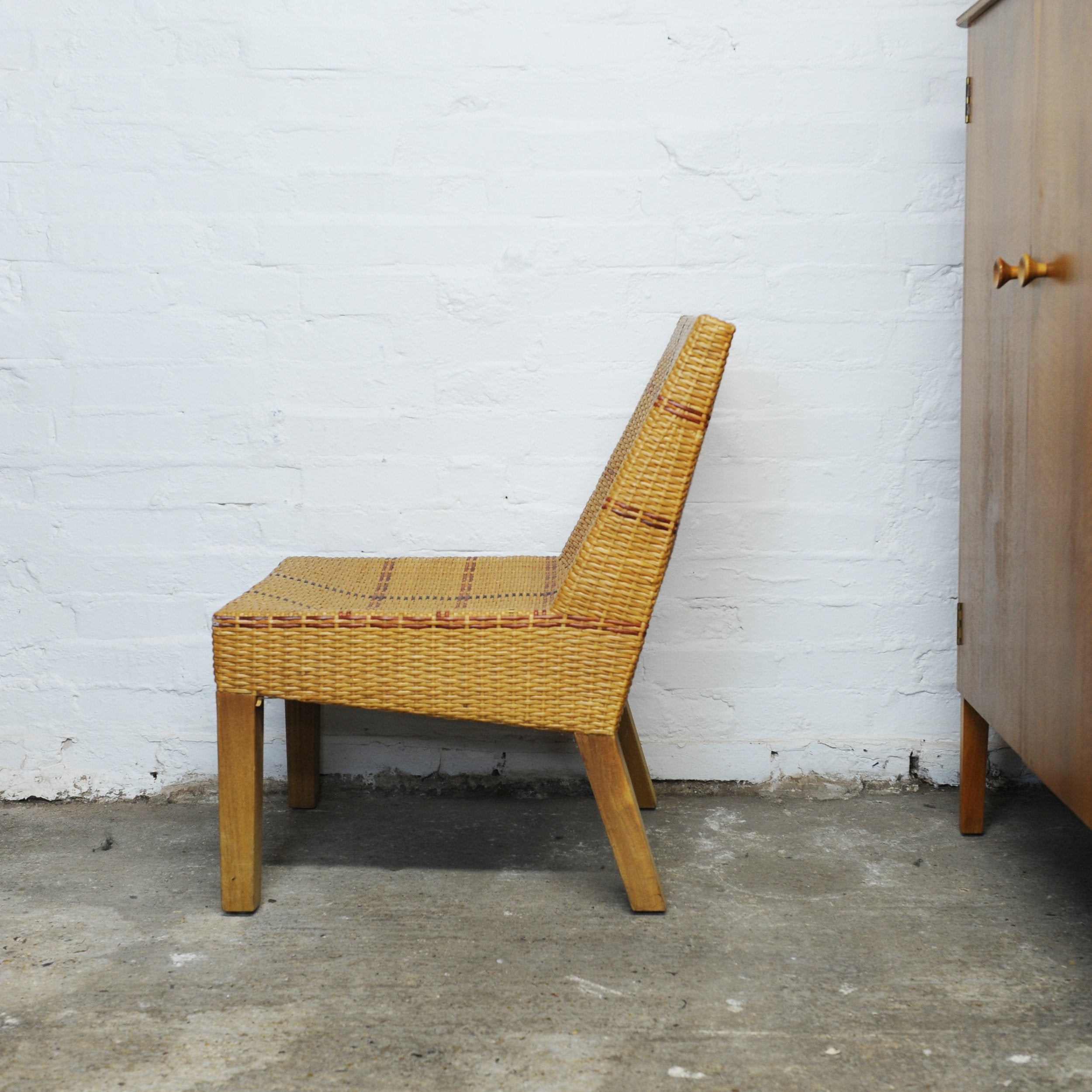 Vintage French Tri-Tone Woven Rattan Chair, 1970s