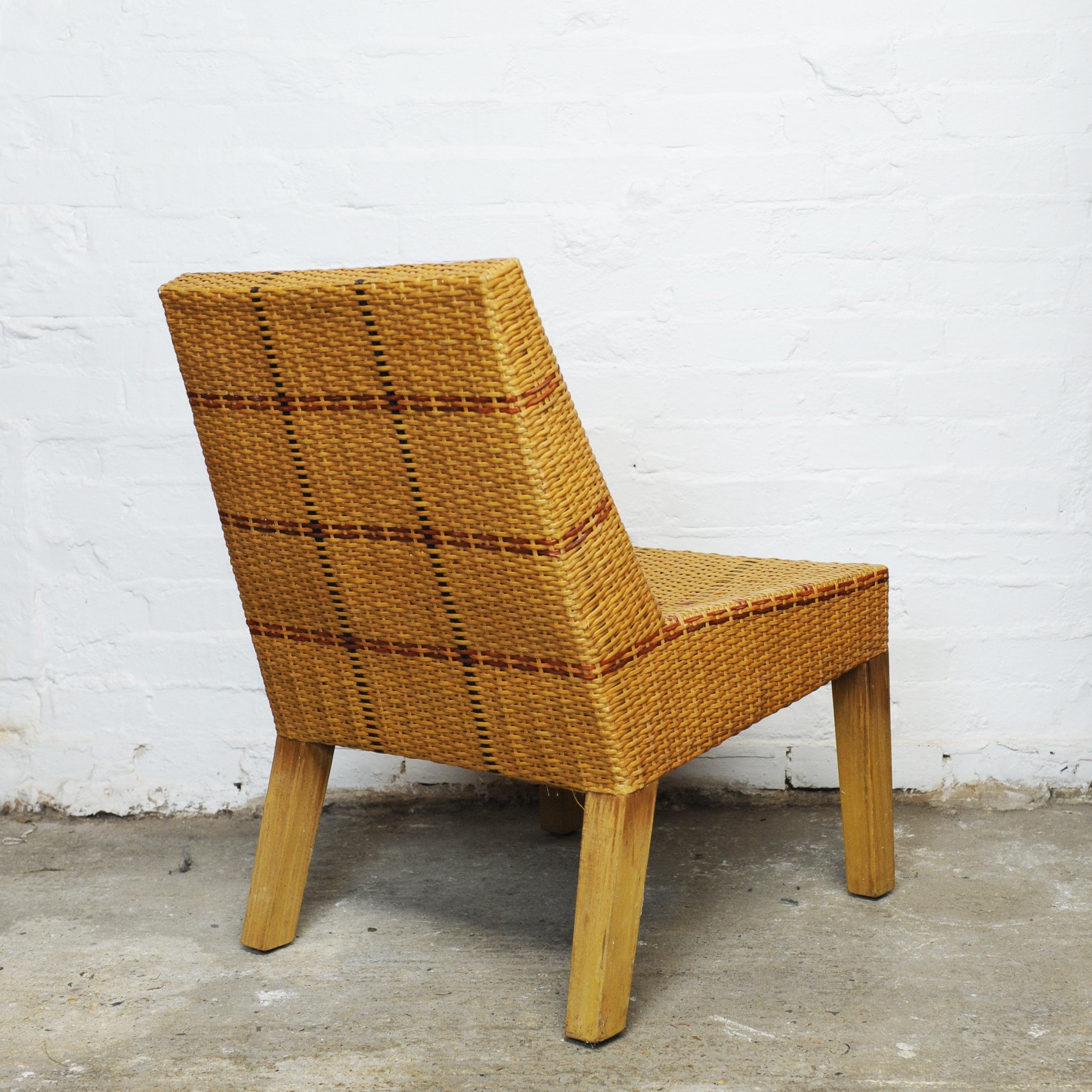 Vintage French Tri-Tone Woven Rattan Chair, 1970s