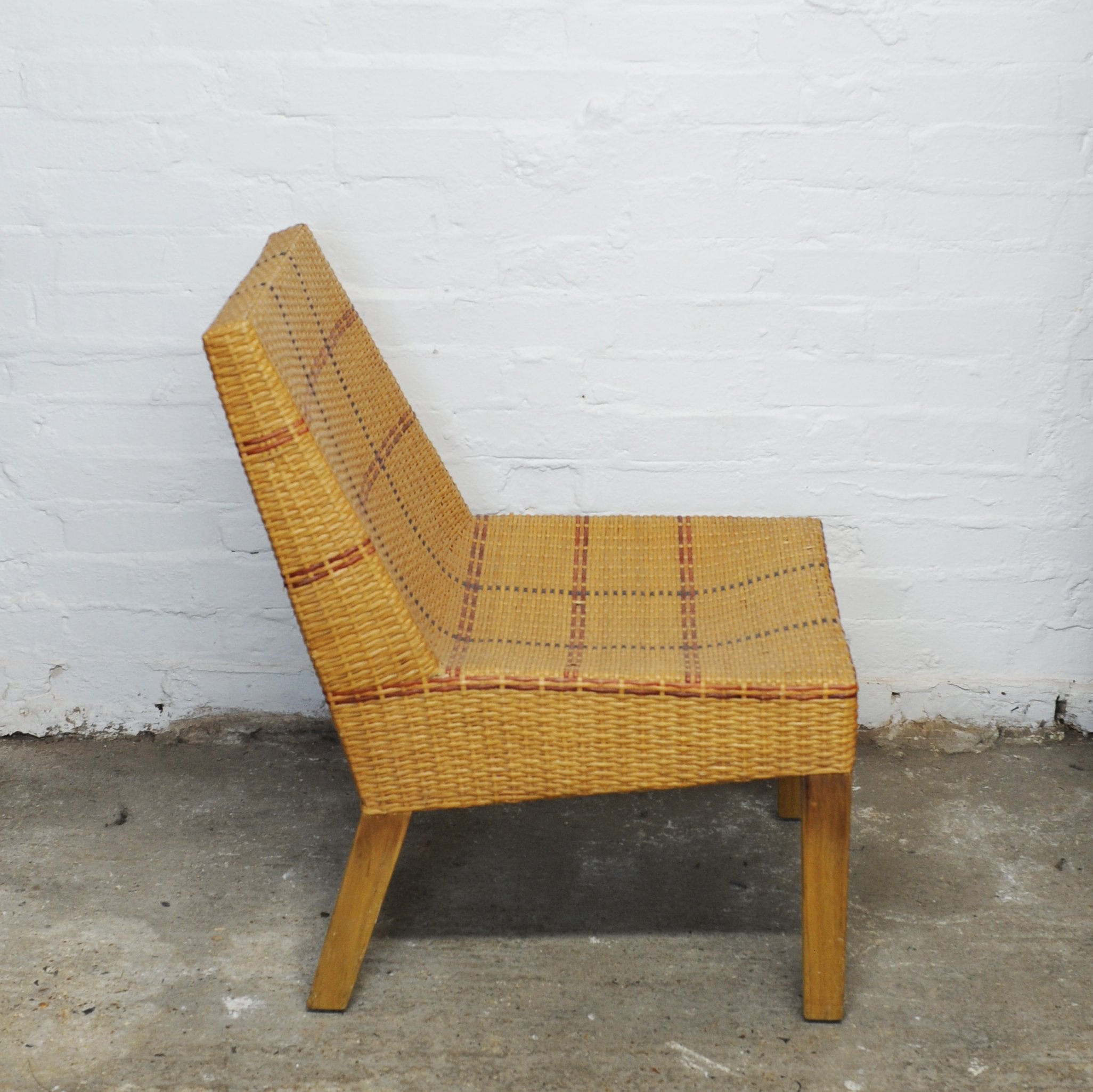 Vintage French Tri-Tone Woven Rattan Chair, 1970s