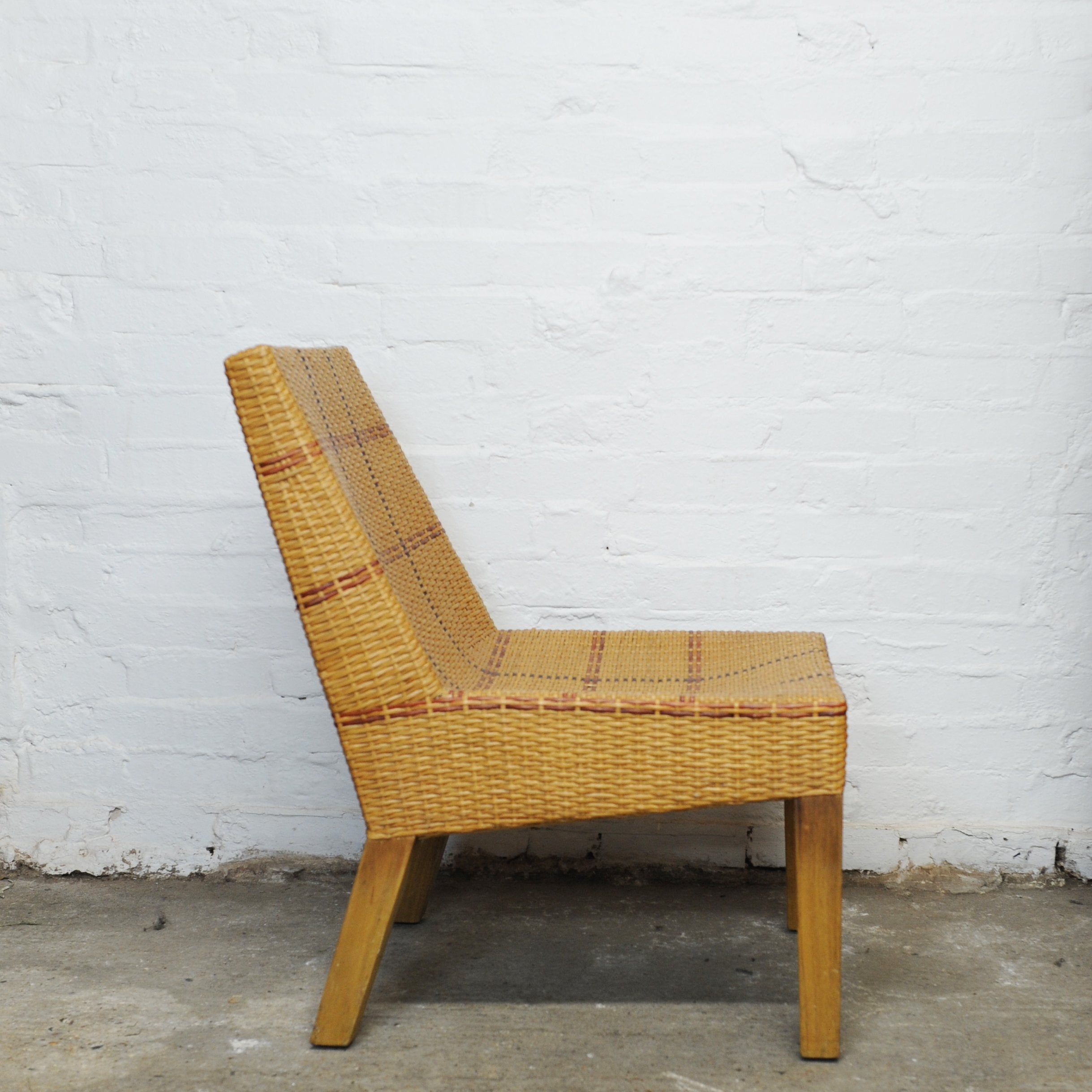 Vintage French Tri-Tone Woven Rattan Chair, 1970s