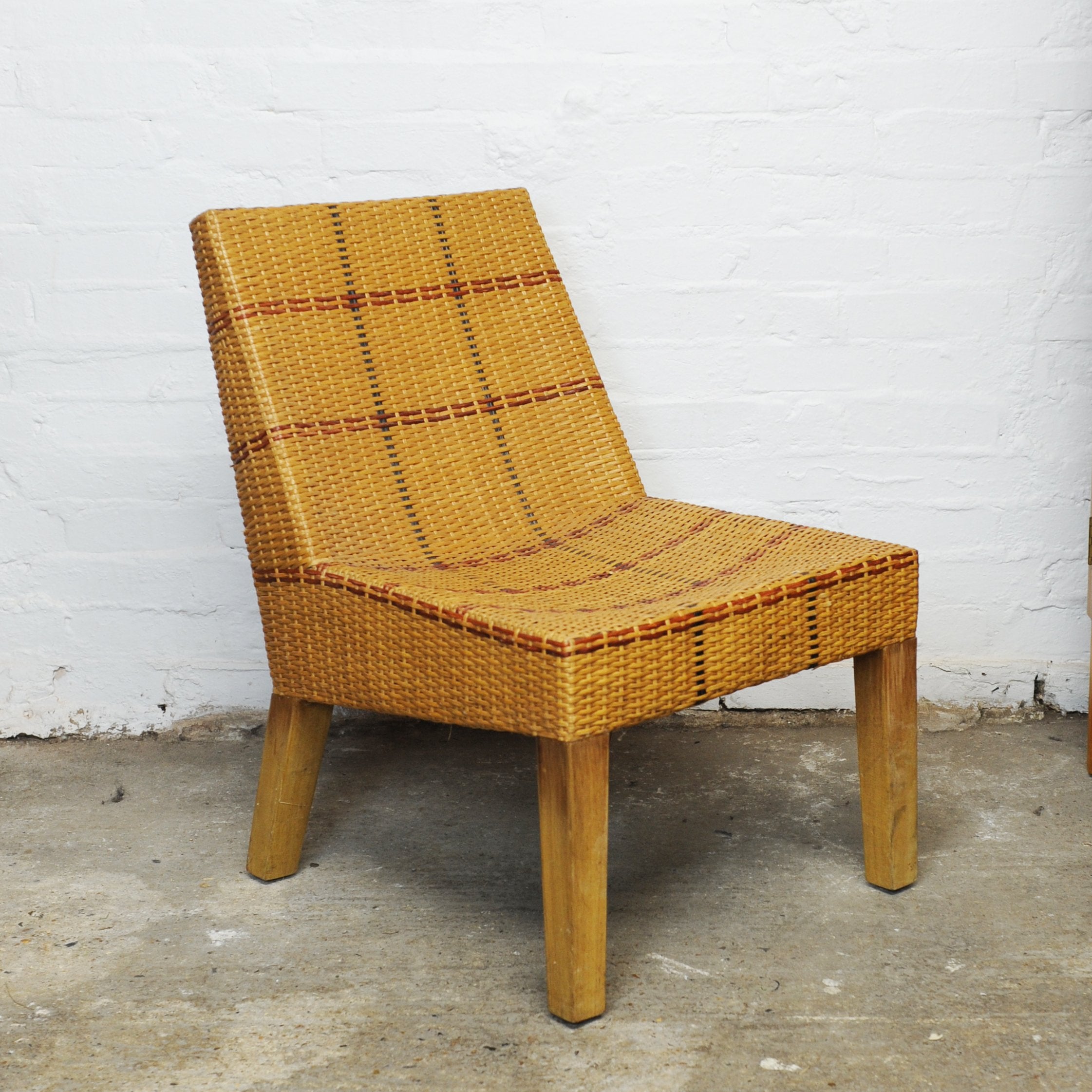 Vintage French Tri-Tone Woven Rattan Chair, 1970s