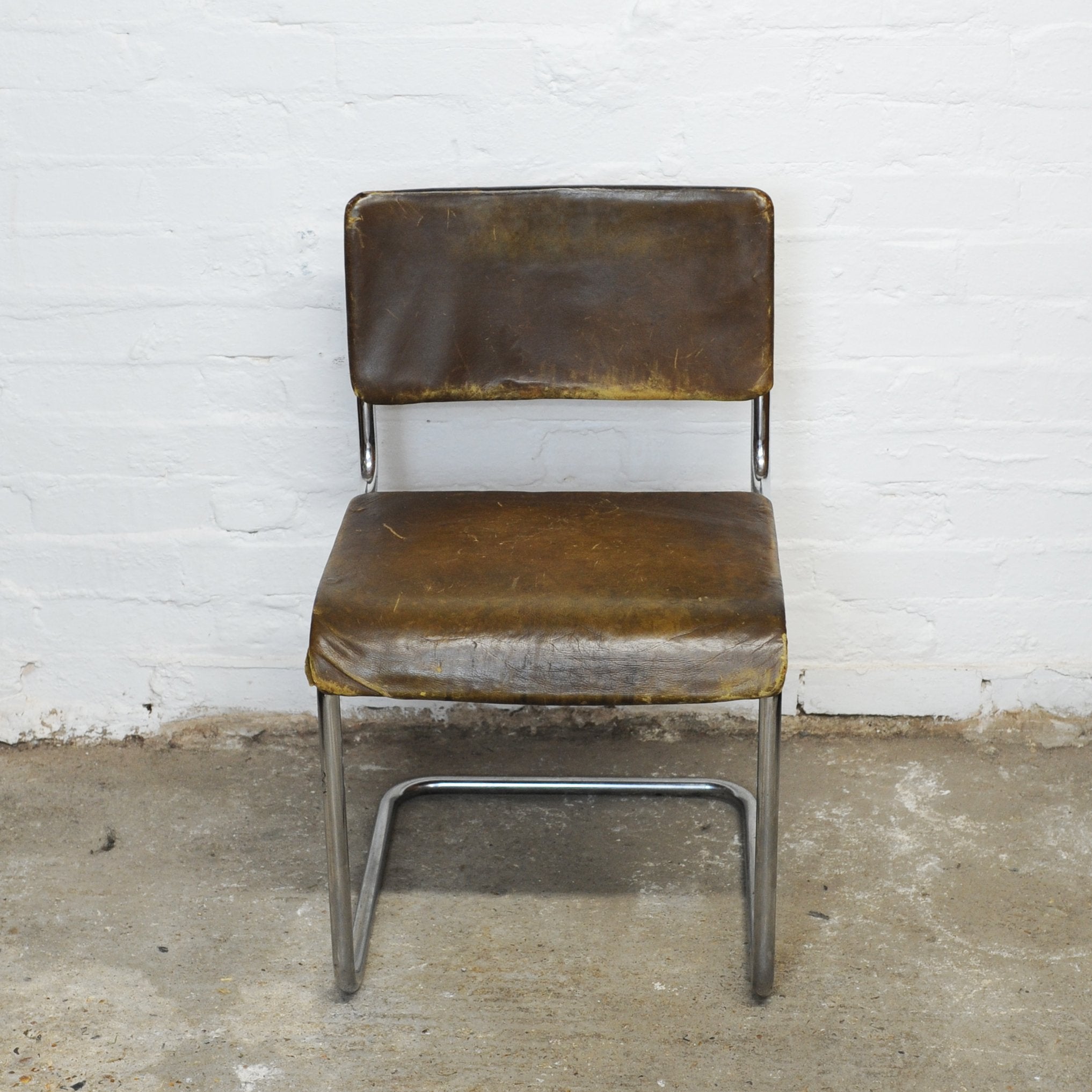 Vintage Leather and Tubular Chrome Cantilever Chair, 1950s