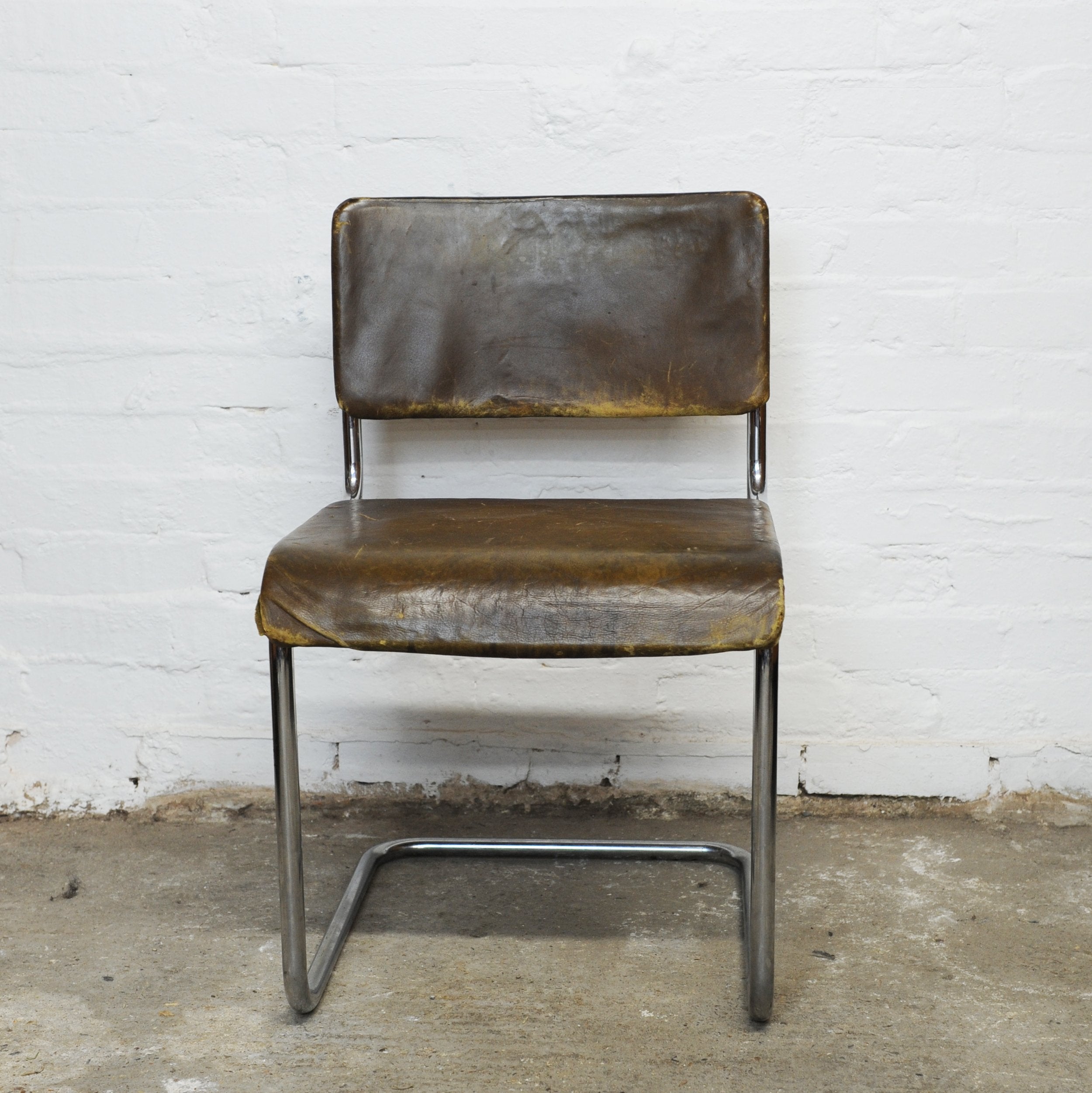 Vintage Leather and Tubular Chrome Cantilever Chair, 1950s