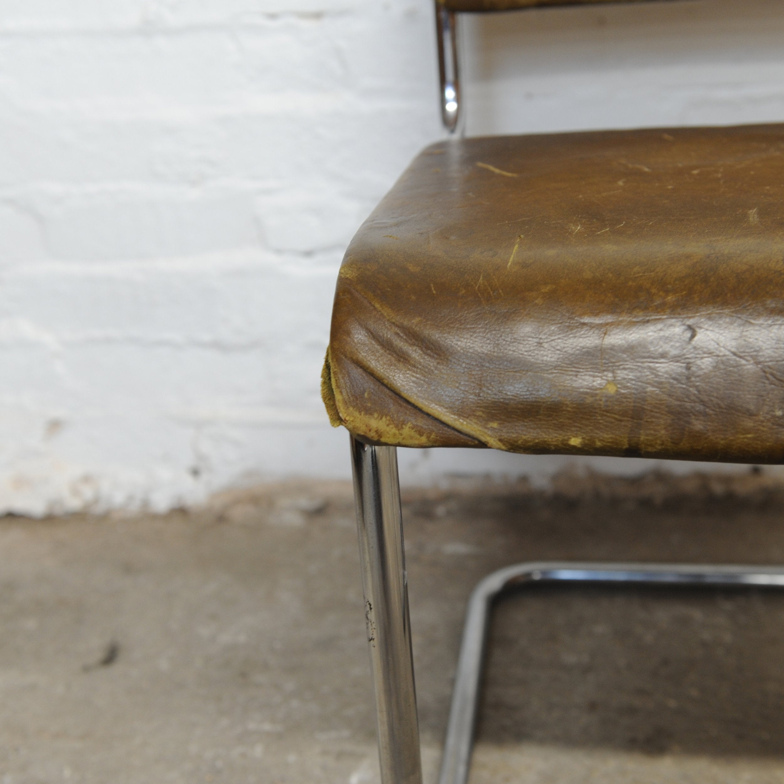 Vintage Leather and Tubular Chrome Cantilever Chair, 1950s