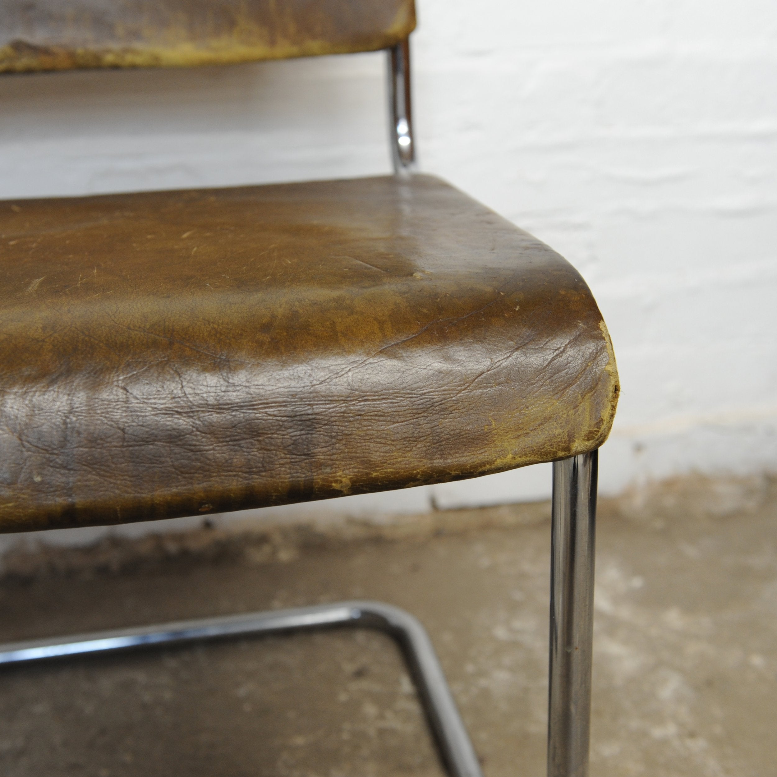 Vintage Leather and Tubular Chrome Cantilever Chair, 1950s