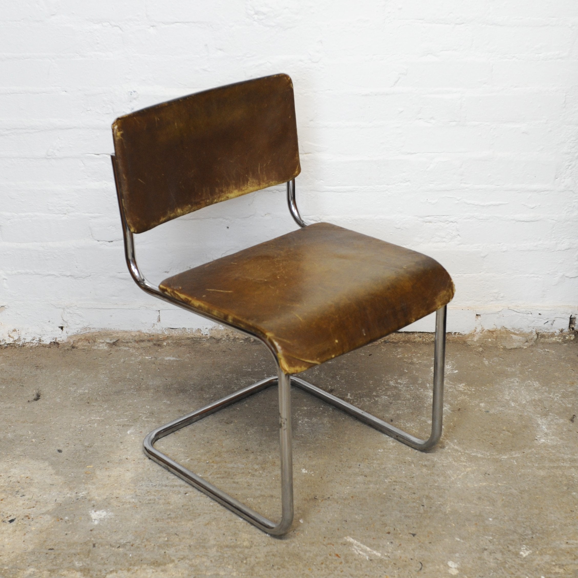 Vintage Leather and Tubular Chrome Cantilever Chair, 1950s