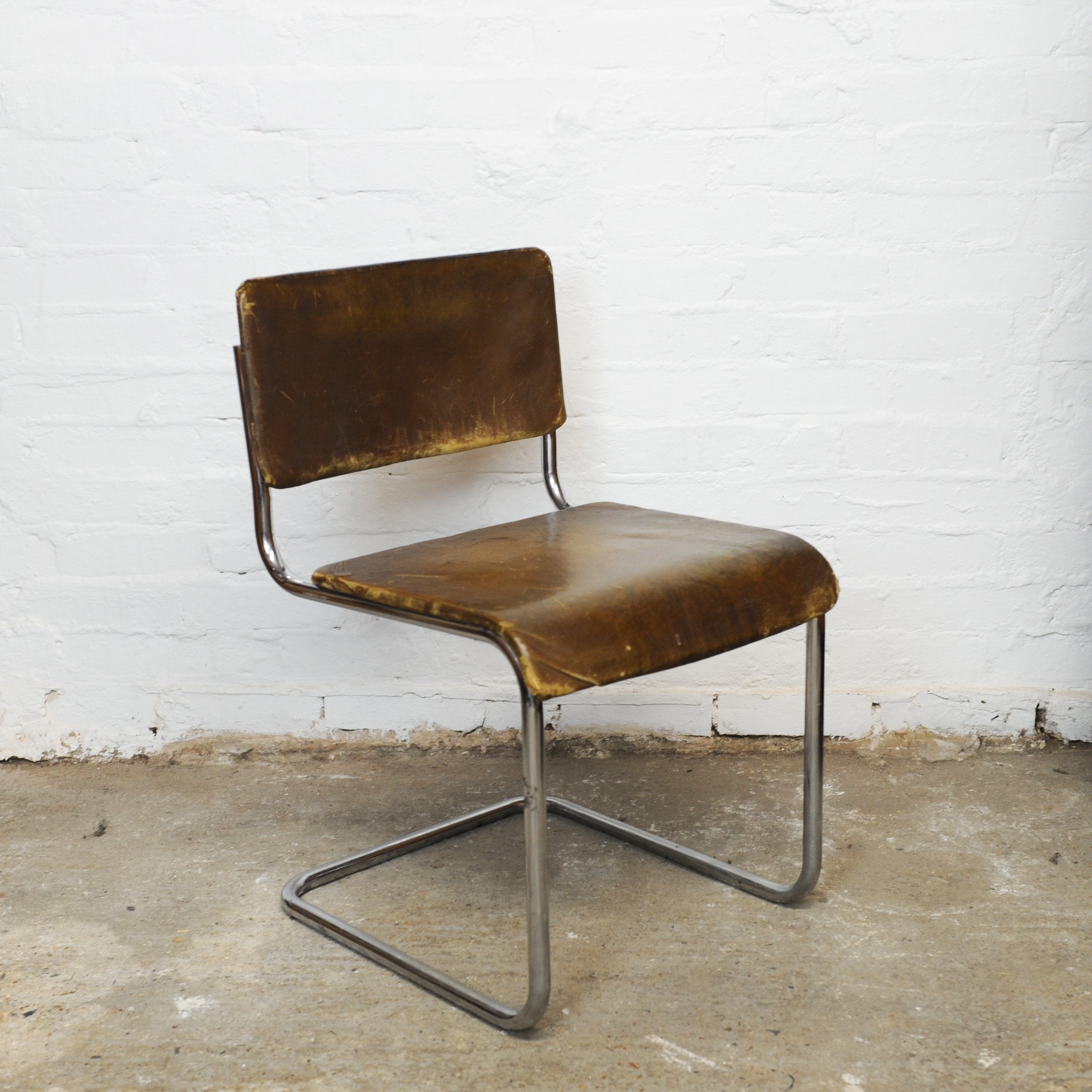 Vintage Leather and Tubular Chrome Cantilever Chair, 1950s