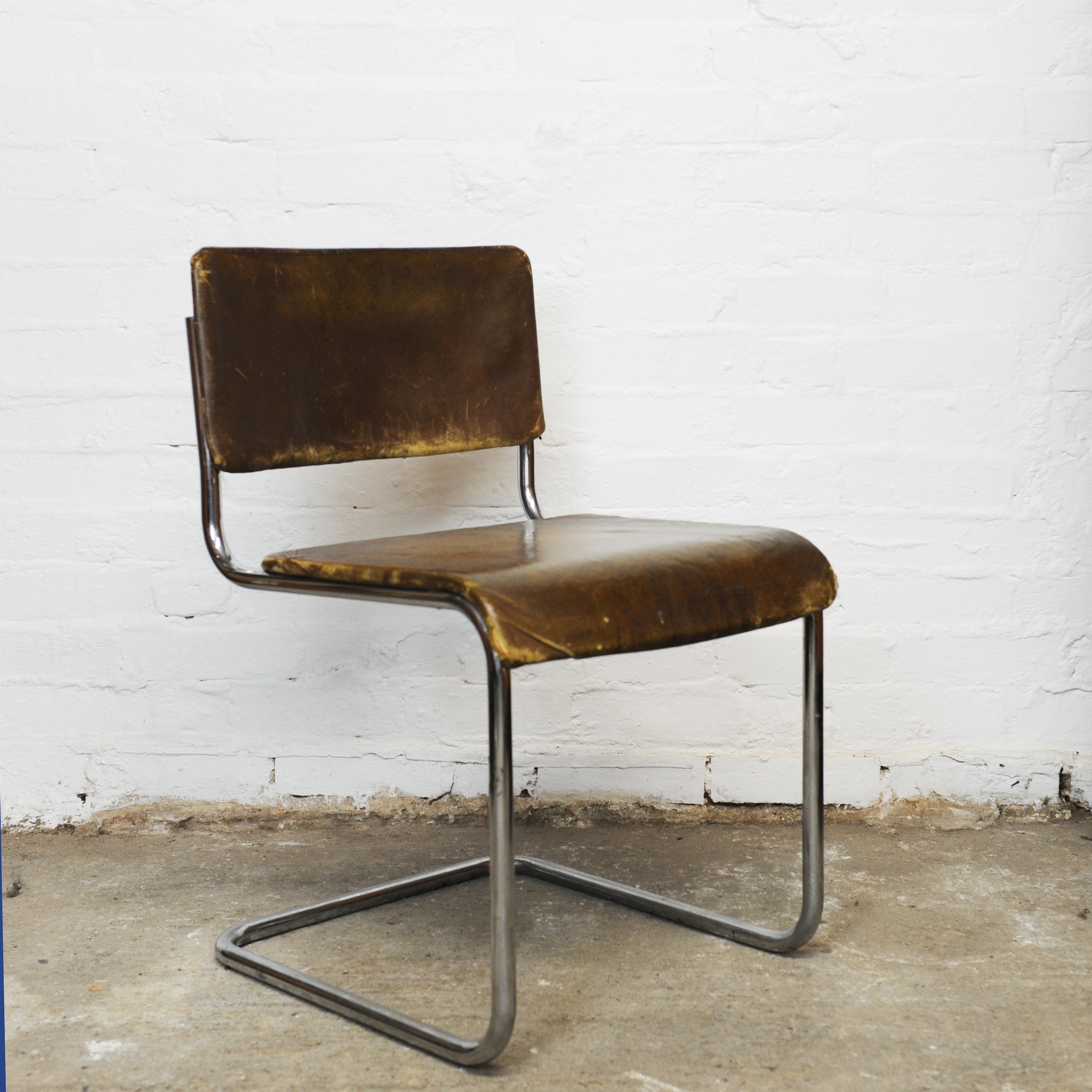 Vintage Leather and Tubular Chrome Cantilever Chair, 1950s