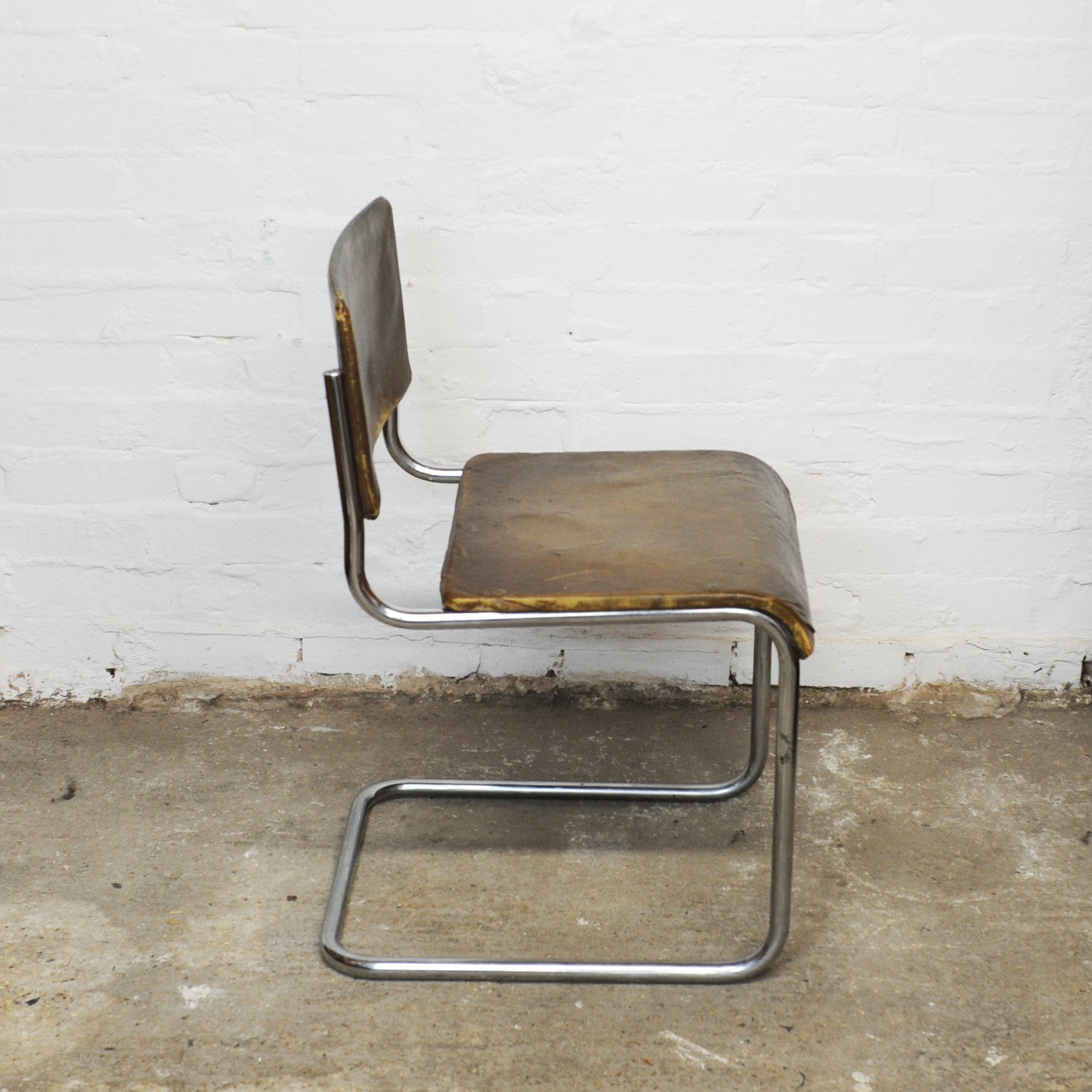 Vintage Leather and Tubular Chrome Cantilever Chair, 1950s