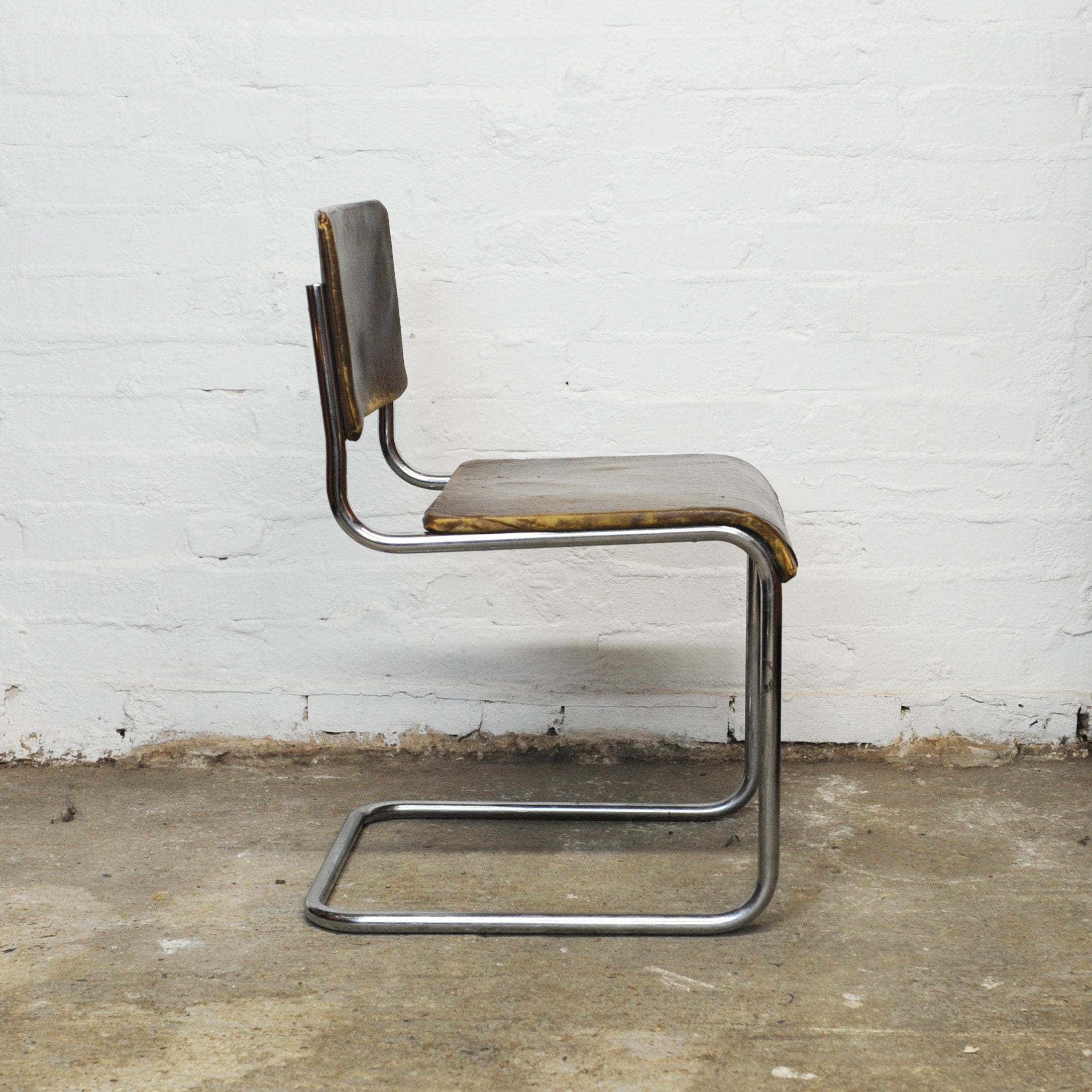 Vintage Leather and Tubular Chrome Cantilever Chair, 1950s