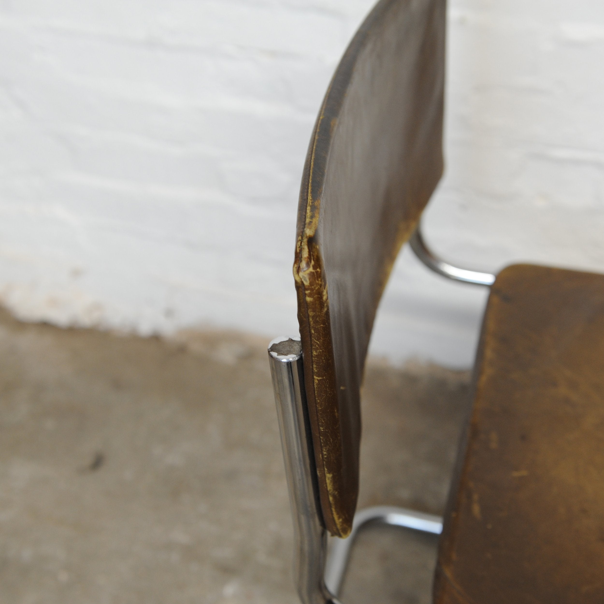 Vintage Leather and Tubular Chrome Cantilever Chair, 1950s