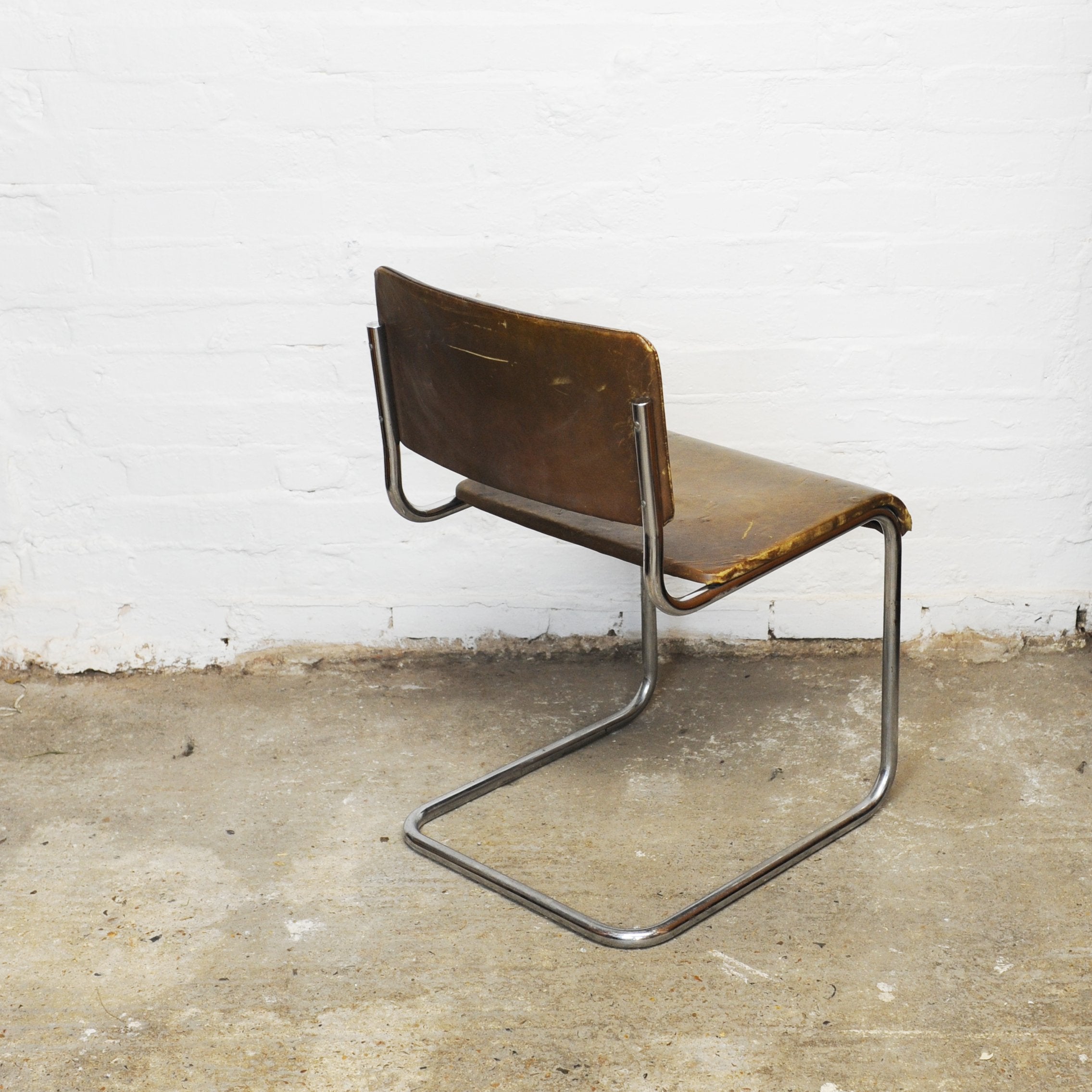 Vintage Leather and Tubular Chrome Cantilever Chair, 1950s