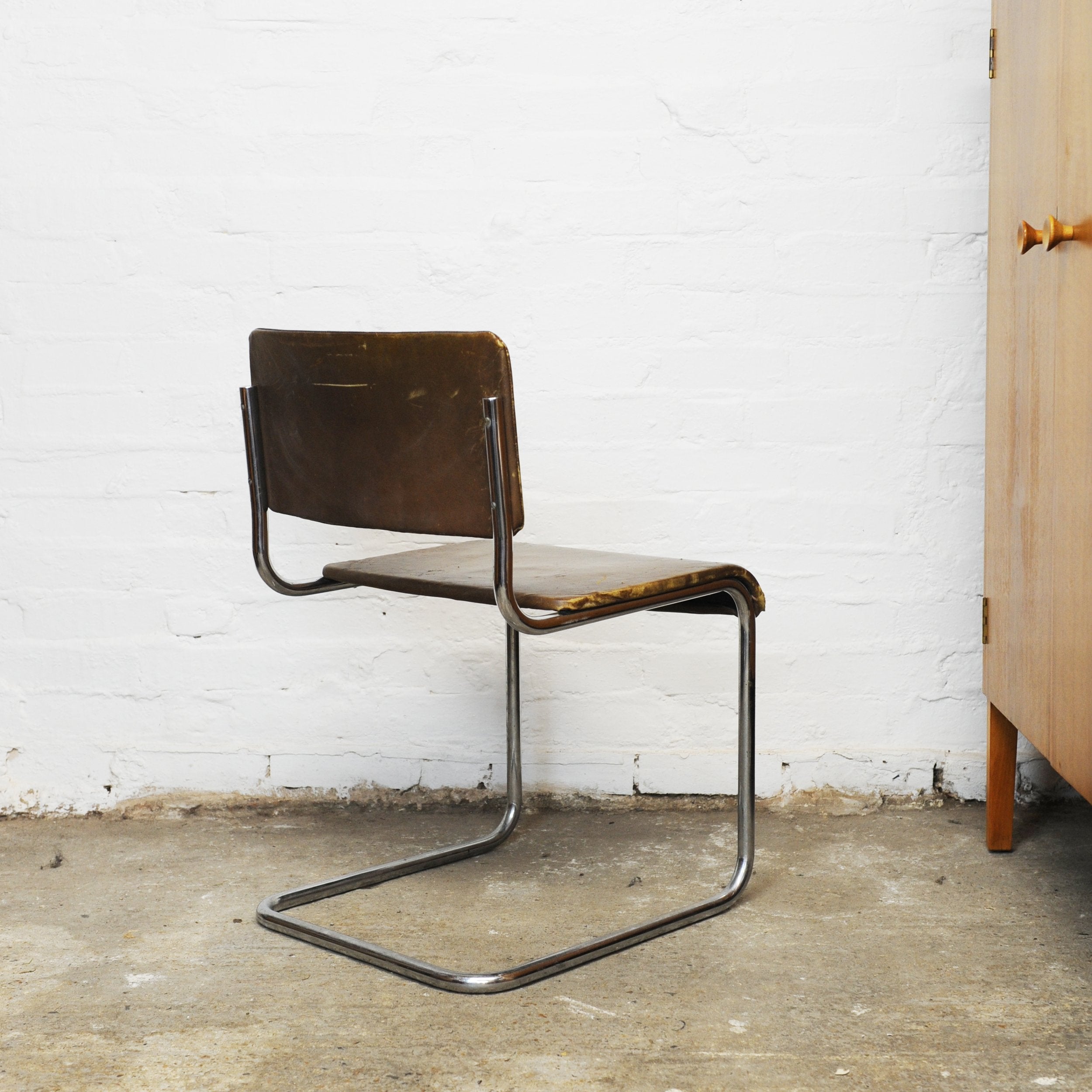 Vintage Leather and Tubular Chrome Cantilever Chair, 1950s