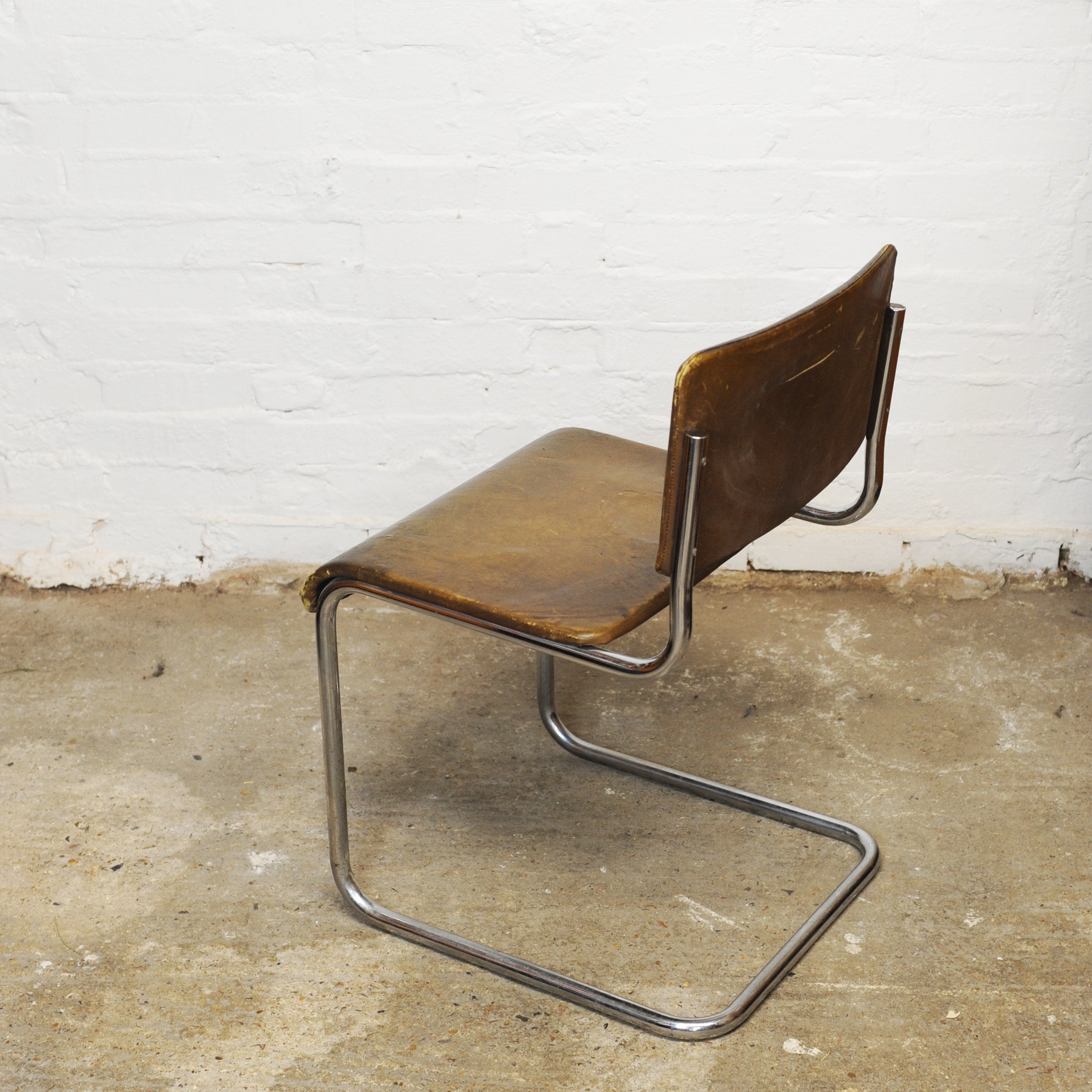 Vintage Leather and Tubular Chrome Cantilever Chair, 1950s