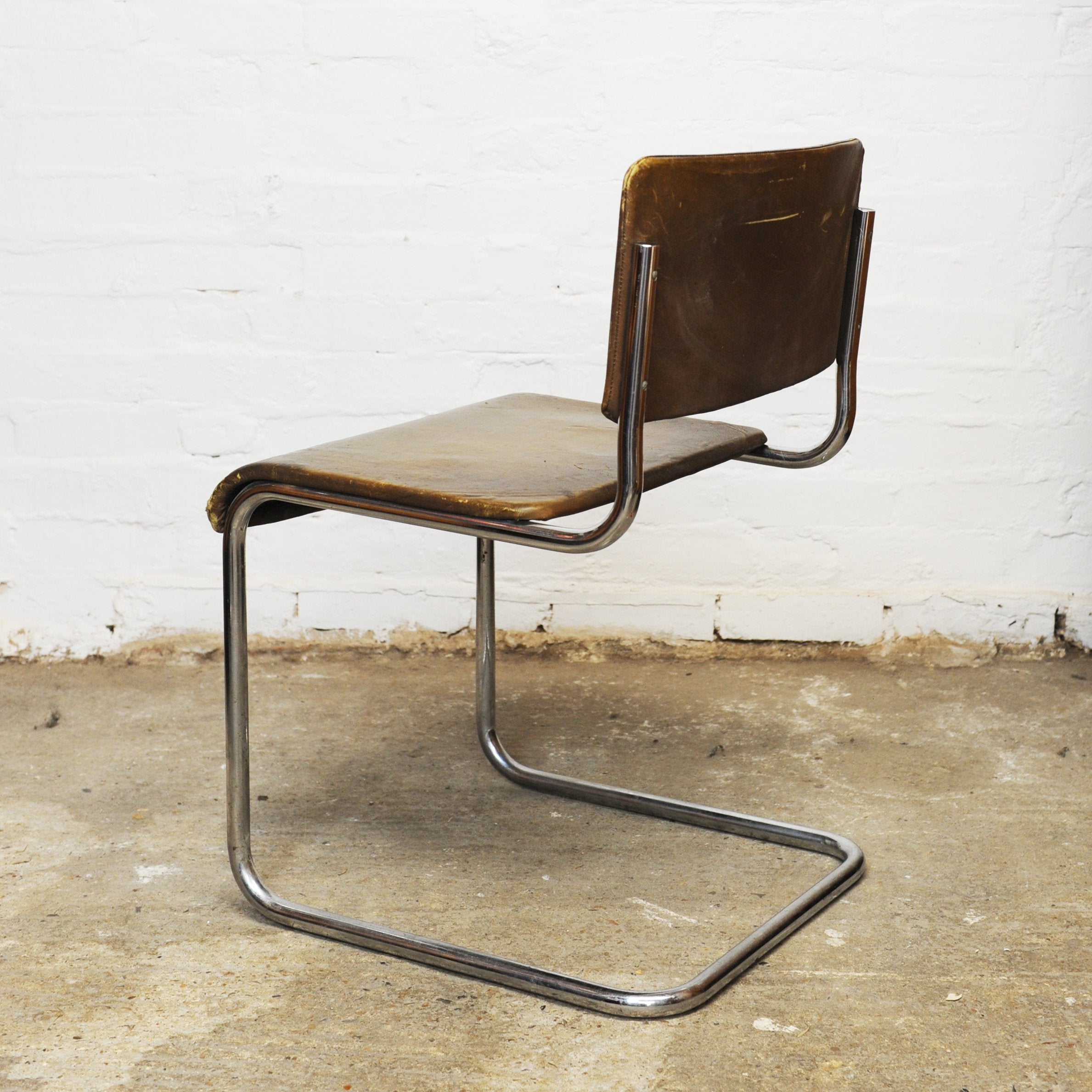 Vintage Leather and Tubular Chrome Cantilever Chair, 1950s