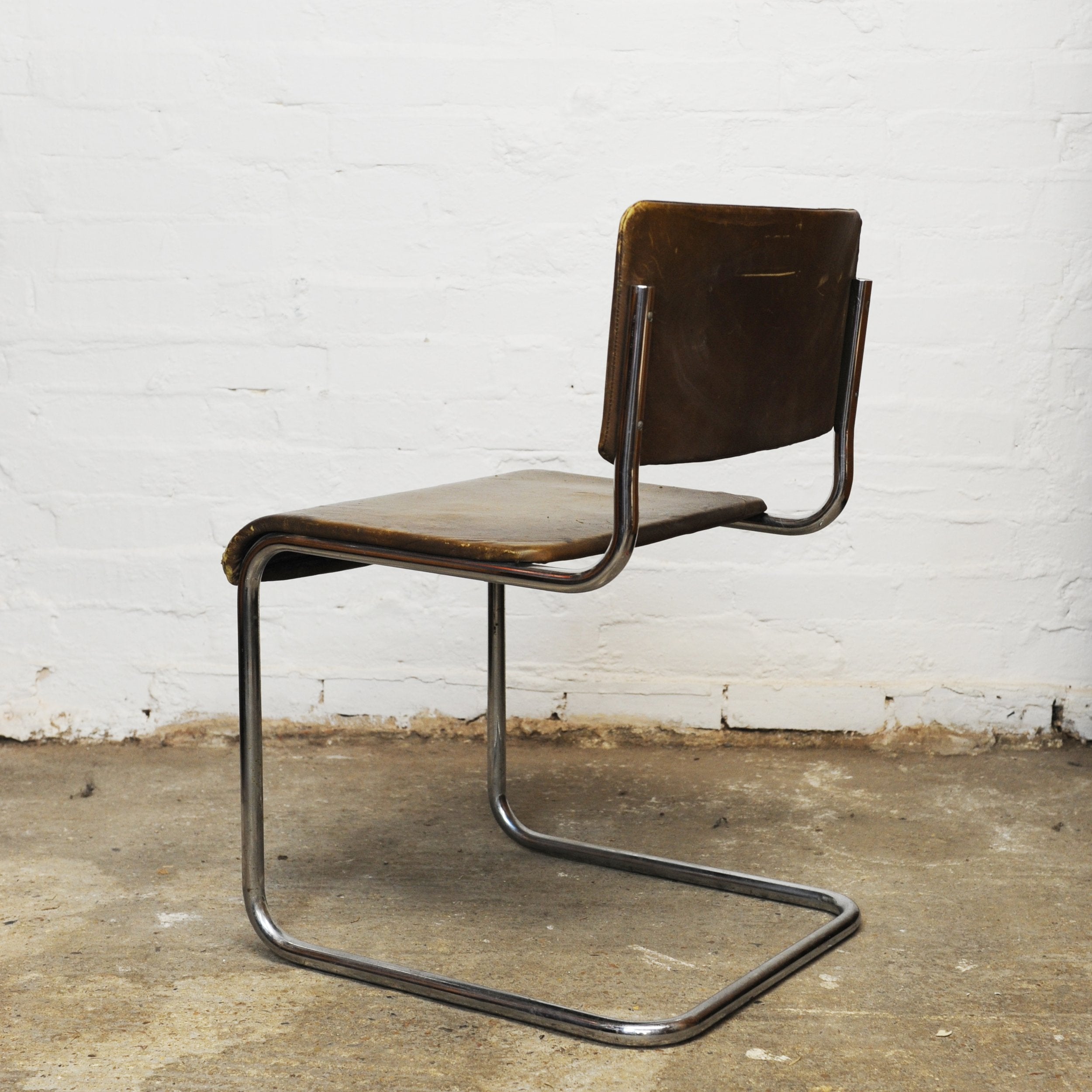 Vintage Leather and Tubular Chrome Cantilever Chair, 1950s