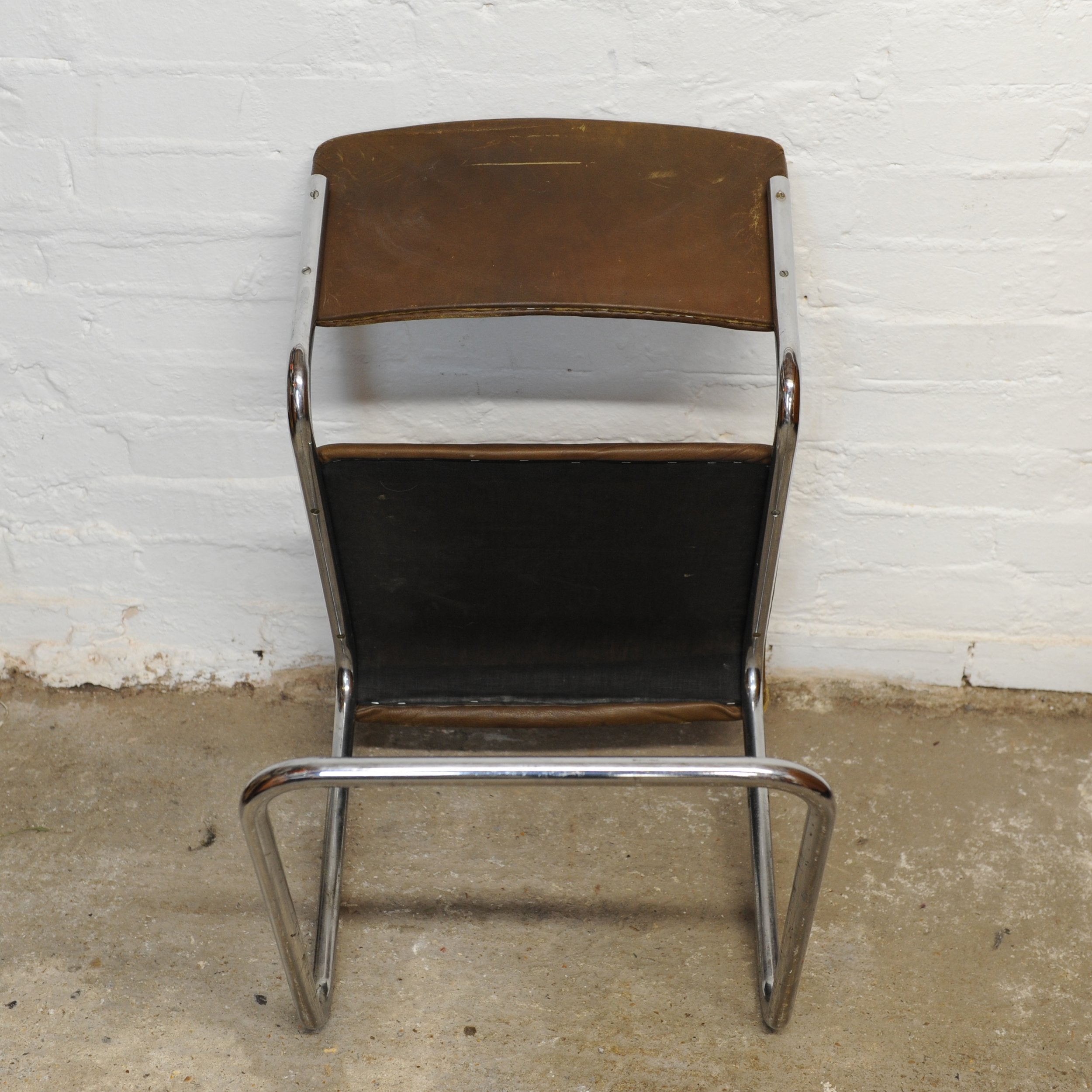 Vintage Leather and Tubular Chrome Cantilever Chair, 1950s