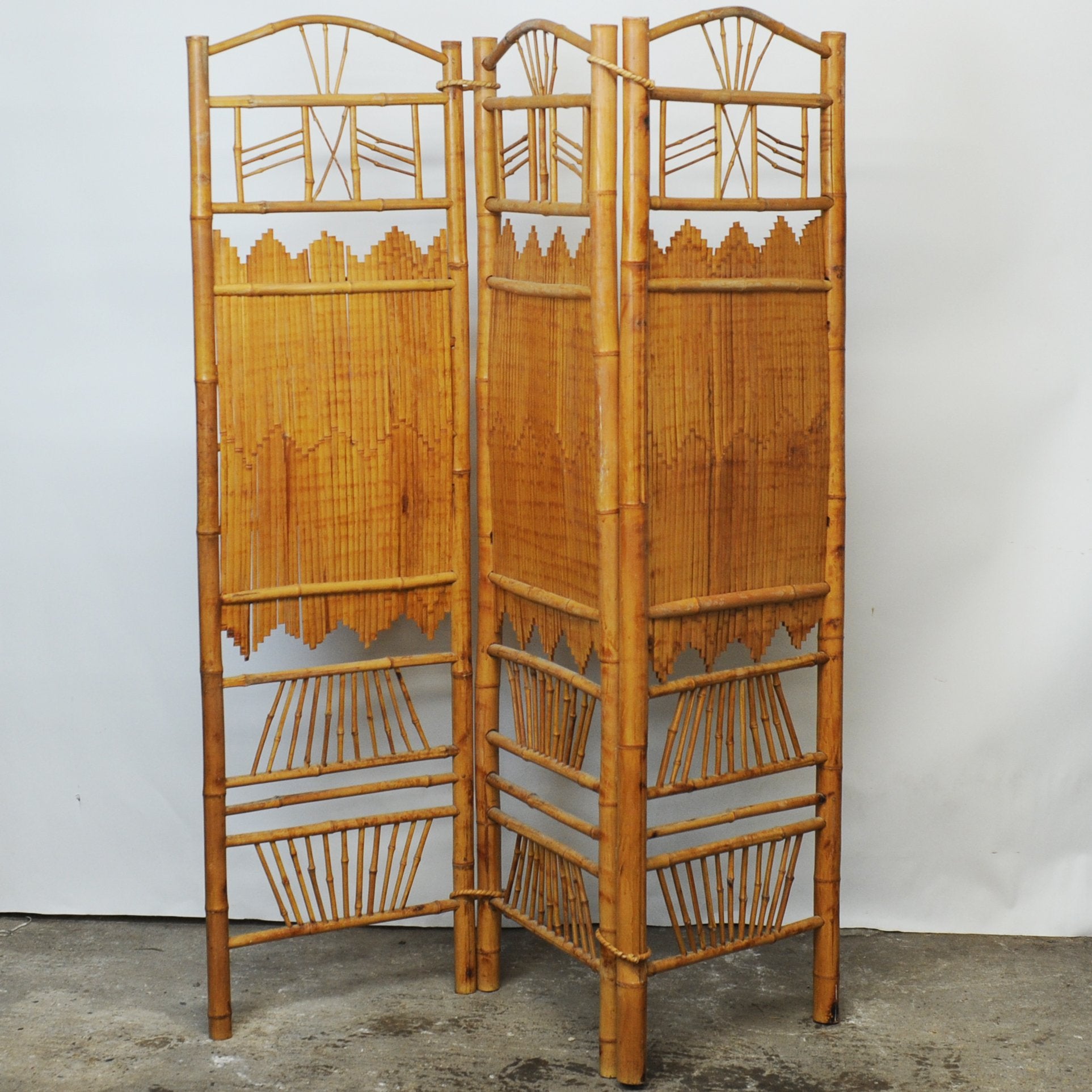 Rattan and Bamboo Folding Room Screen/ Divider, 1960s