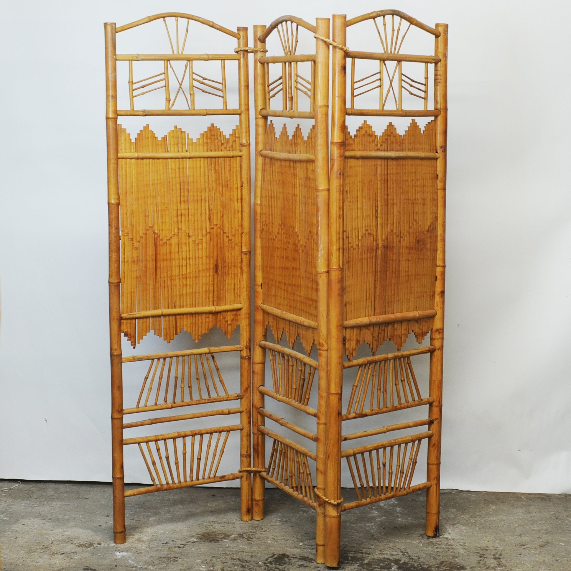 Rattan and Bamboo Folding Room Screen/ Divider, 1960s