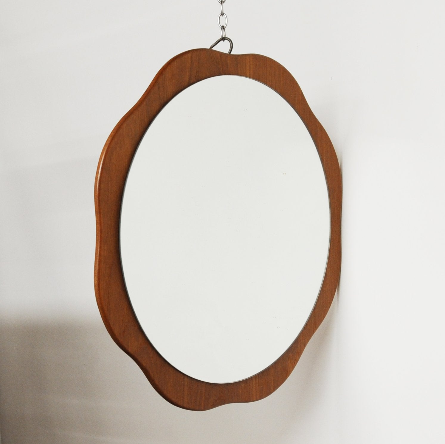 Teak Flower/ Wavy Shaped Wall Mirror. 1970s