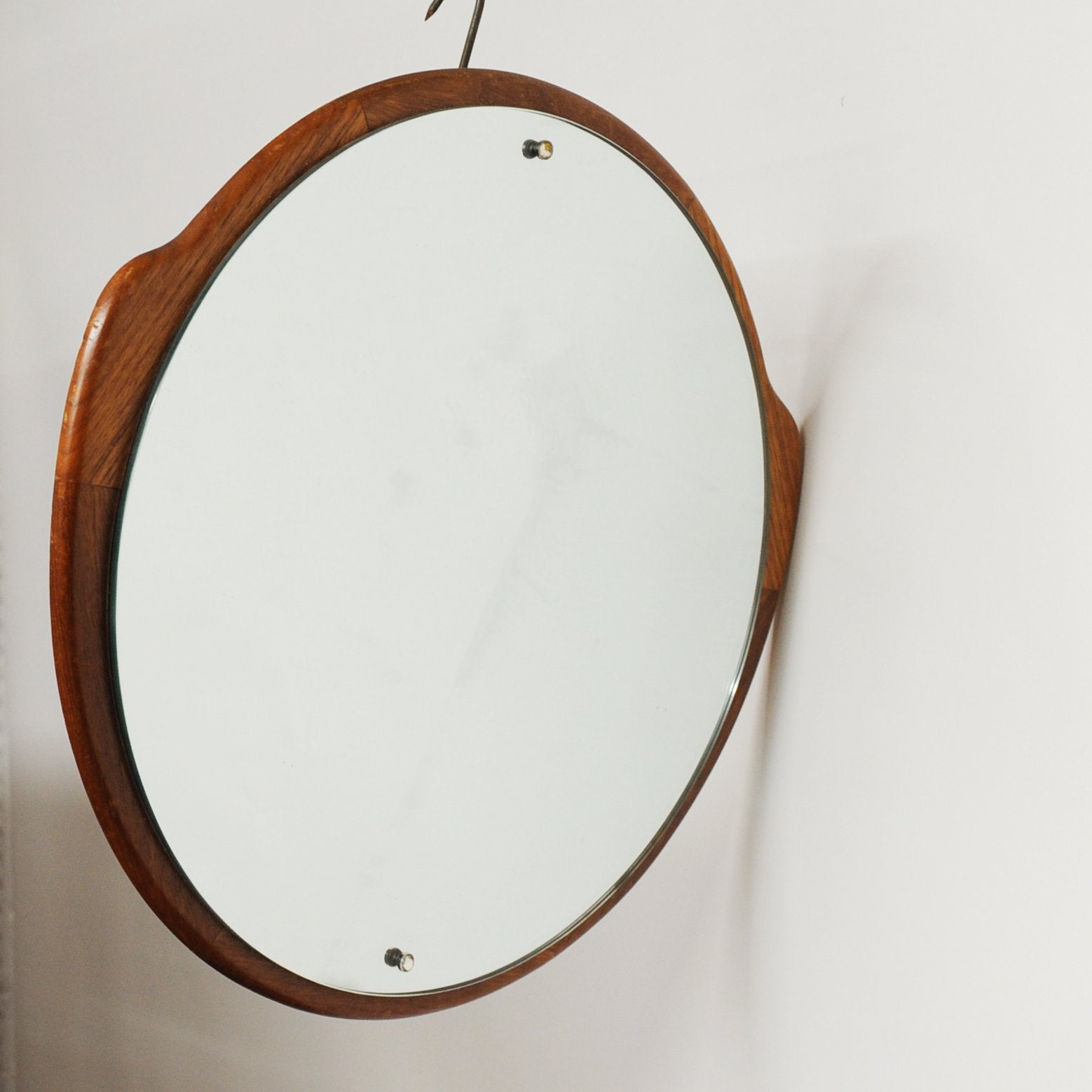 Round Teak Mounted Mirror, 1960s