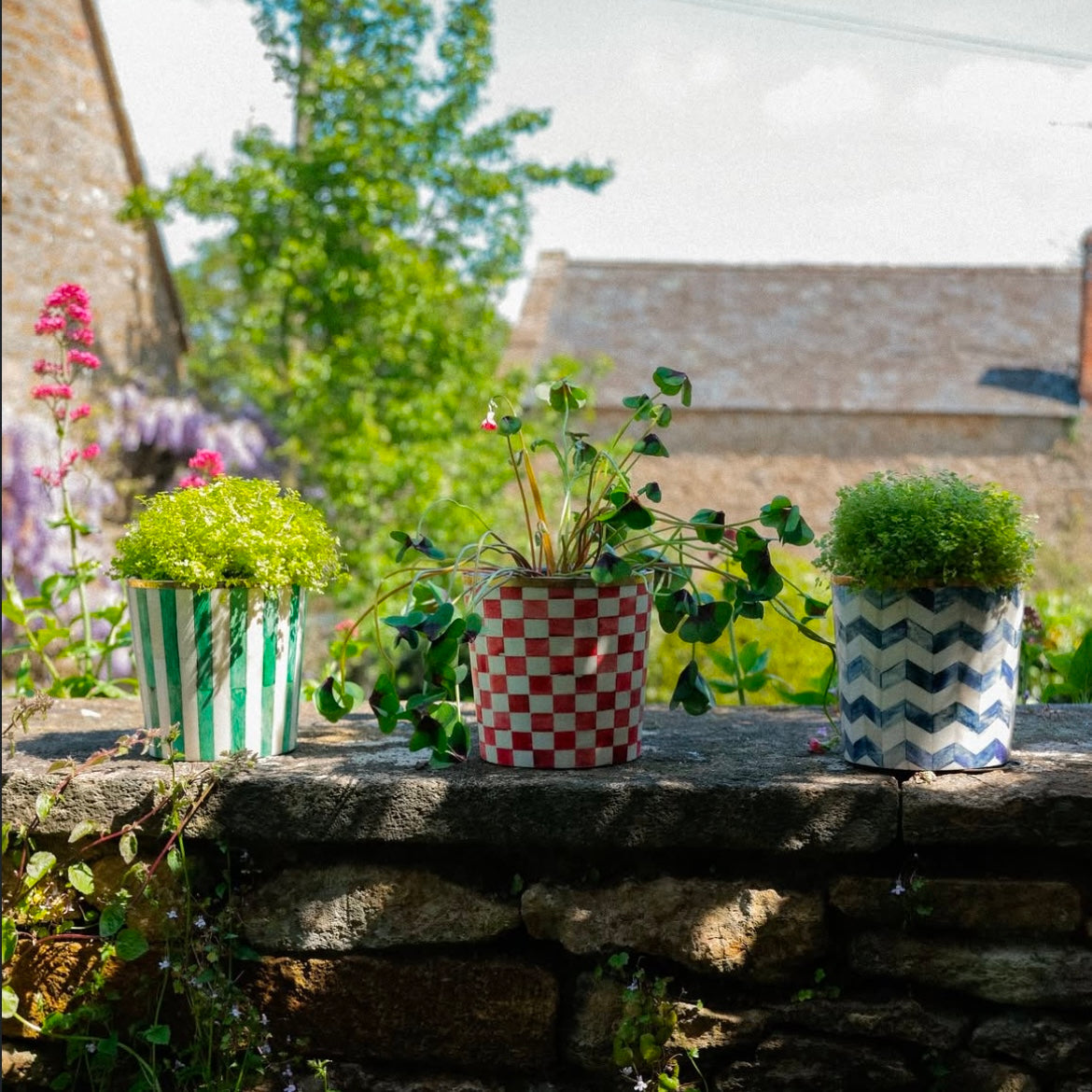Round Inlay Planter | Medium | Red | Chequered