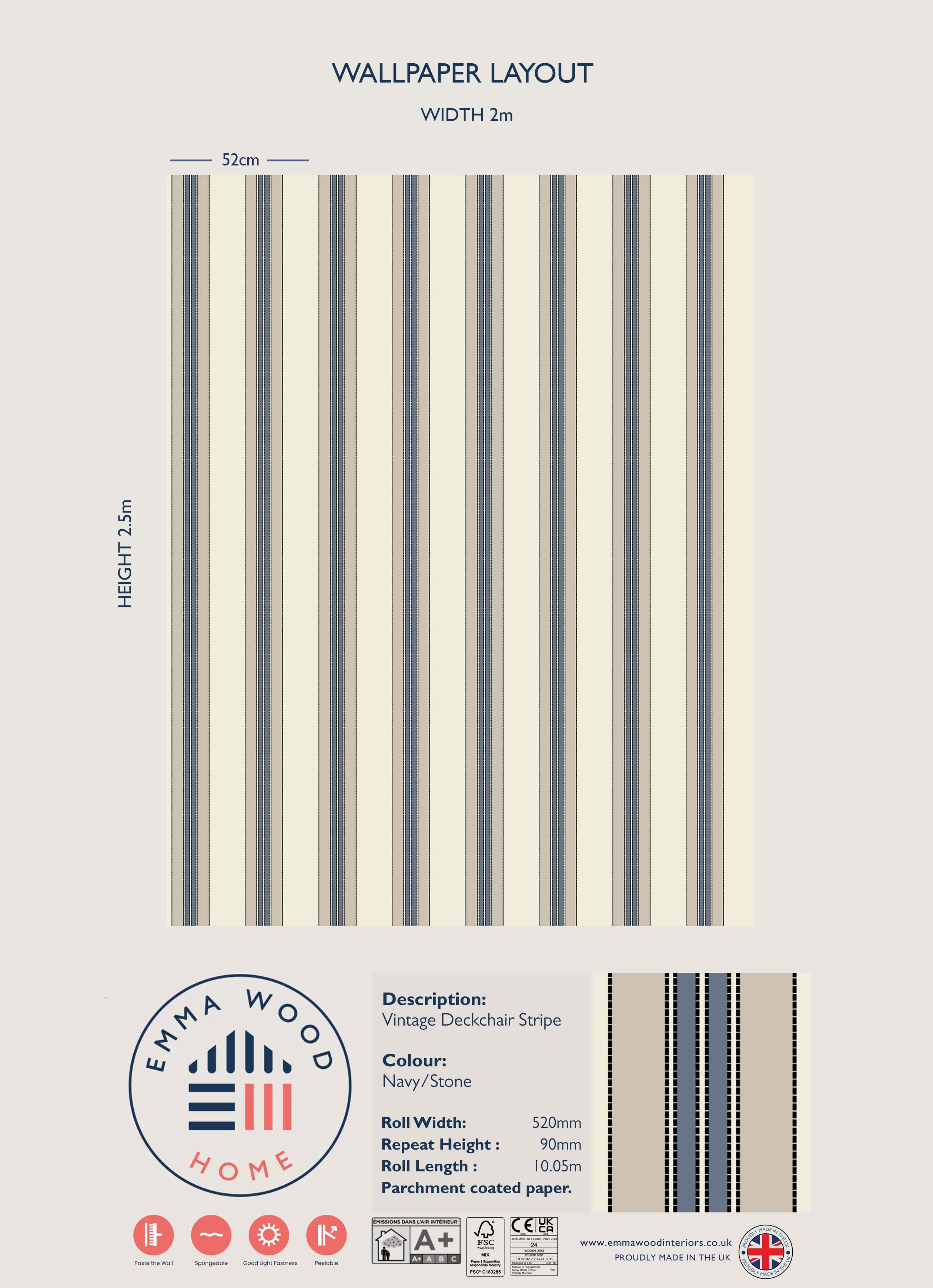 Vintage Deckchair Wallpaper - NAVY/STONE