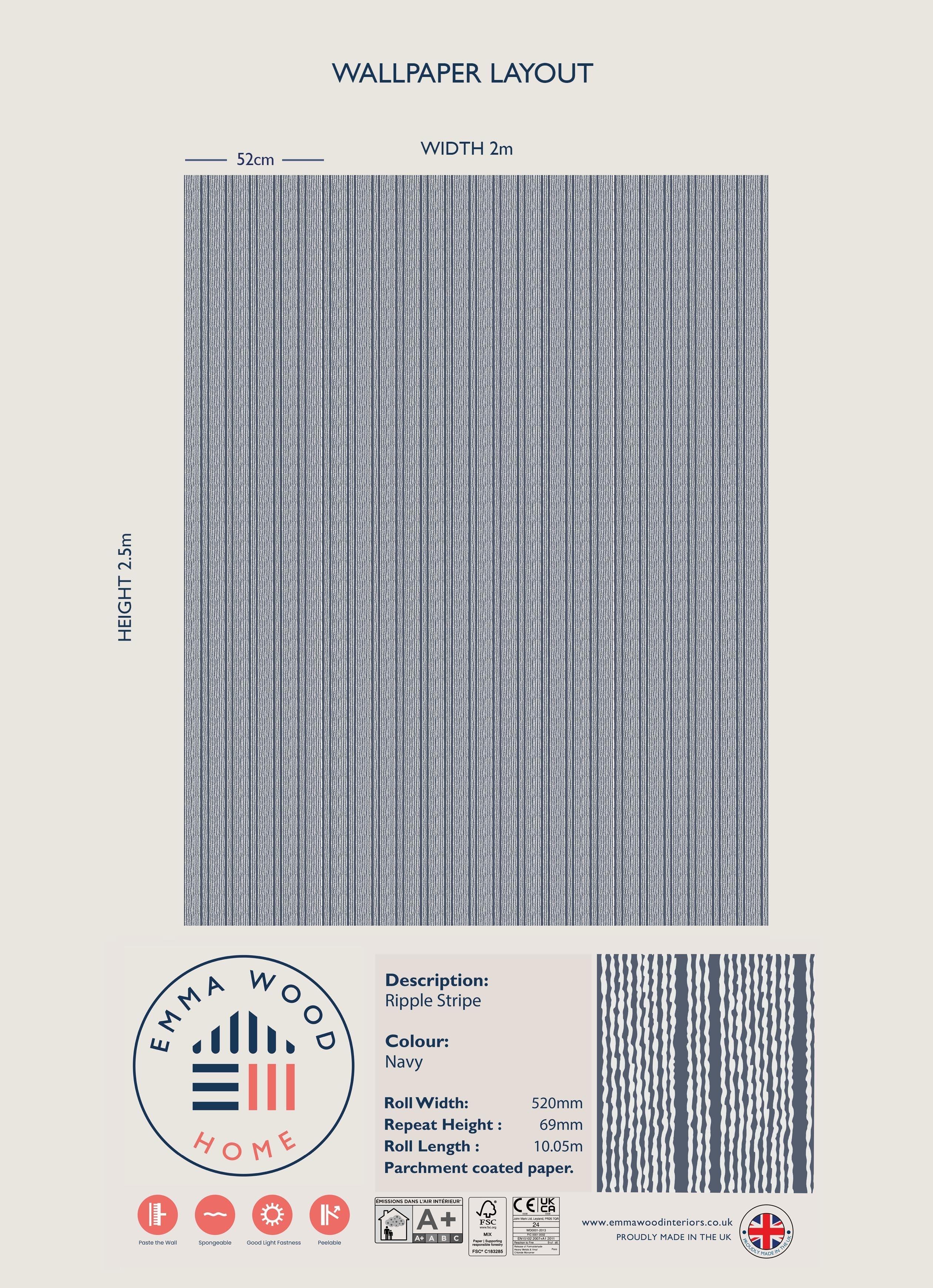 Ripple Stripe Wallpaper - NAVY