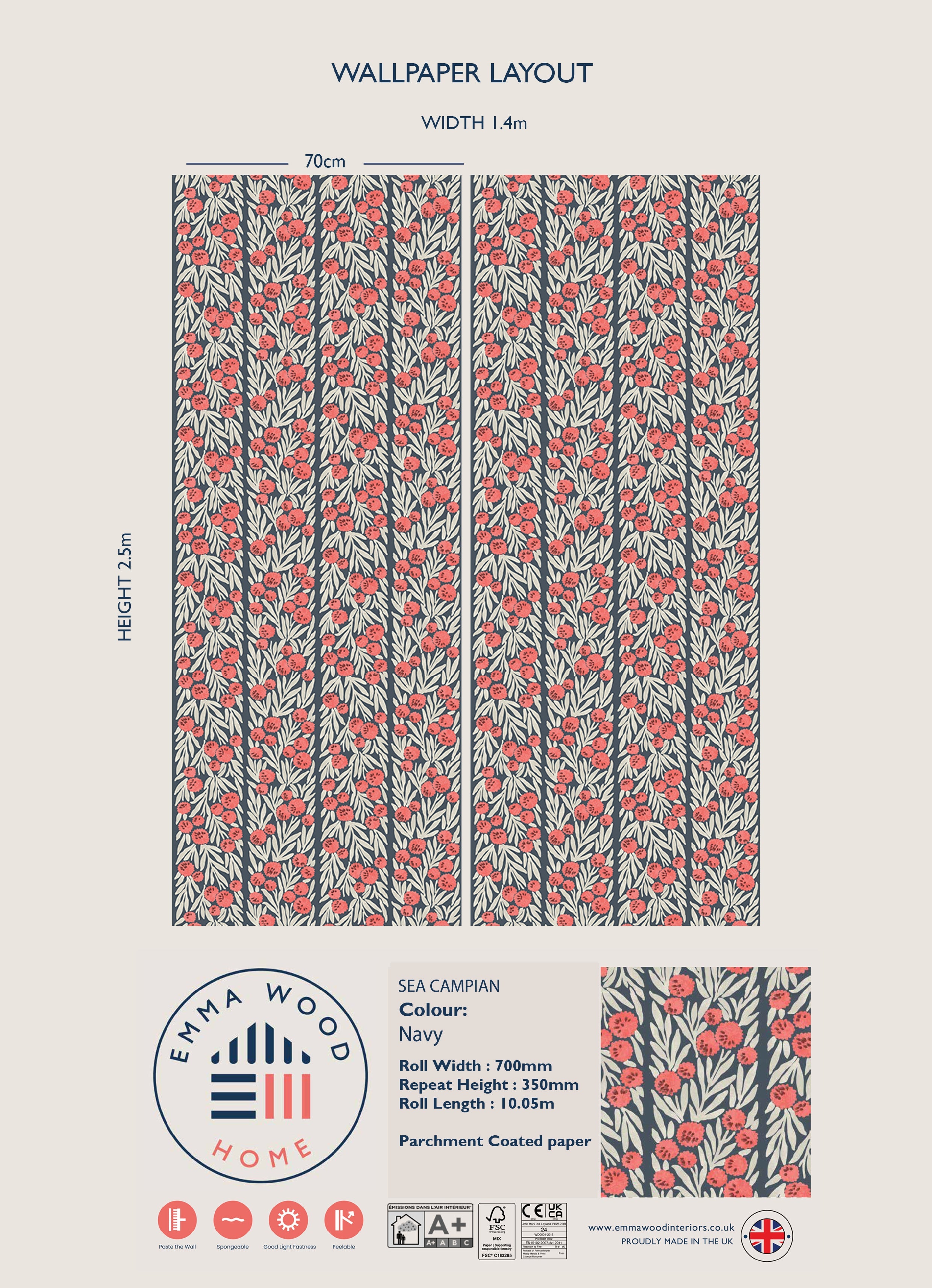 Sea Campion Wallpaper - NAVY