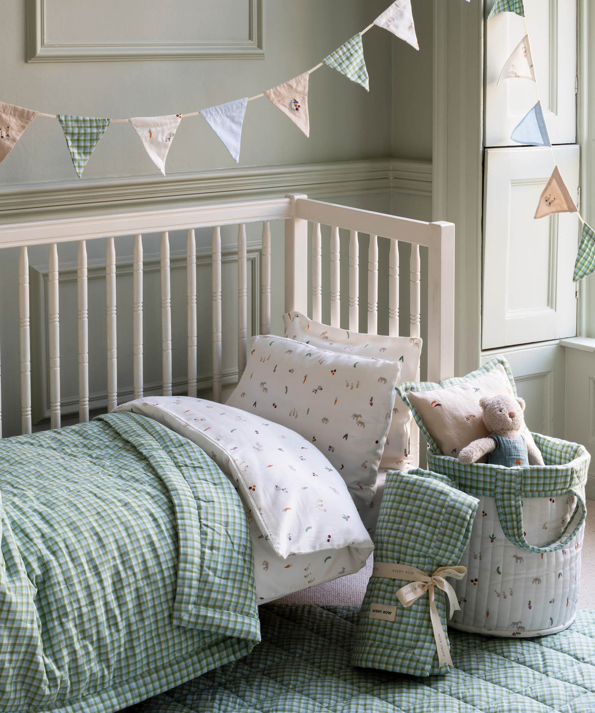 Quilted Cotbed Bedspread - Greenhouse Gingham
