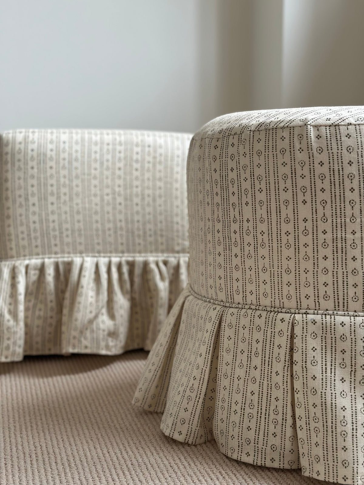 Maro x The Roost Trendel box pleat slipcover ottoman