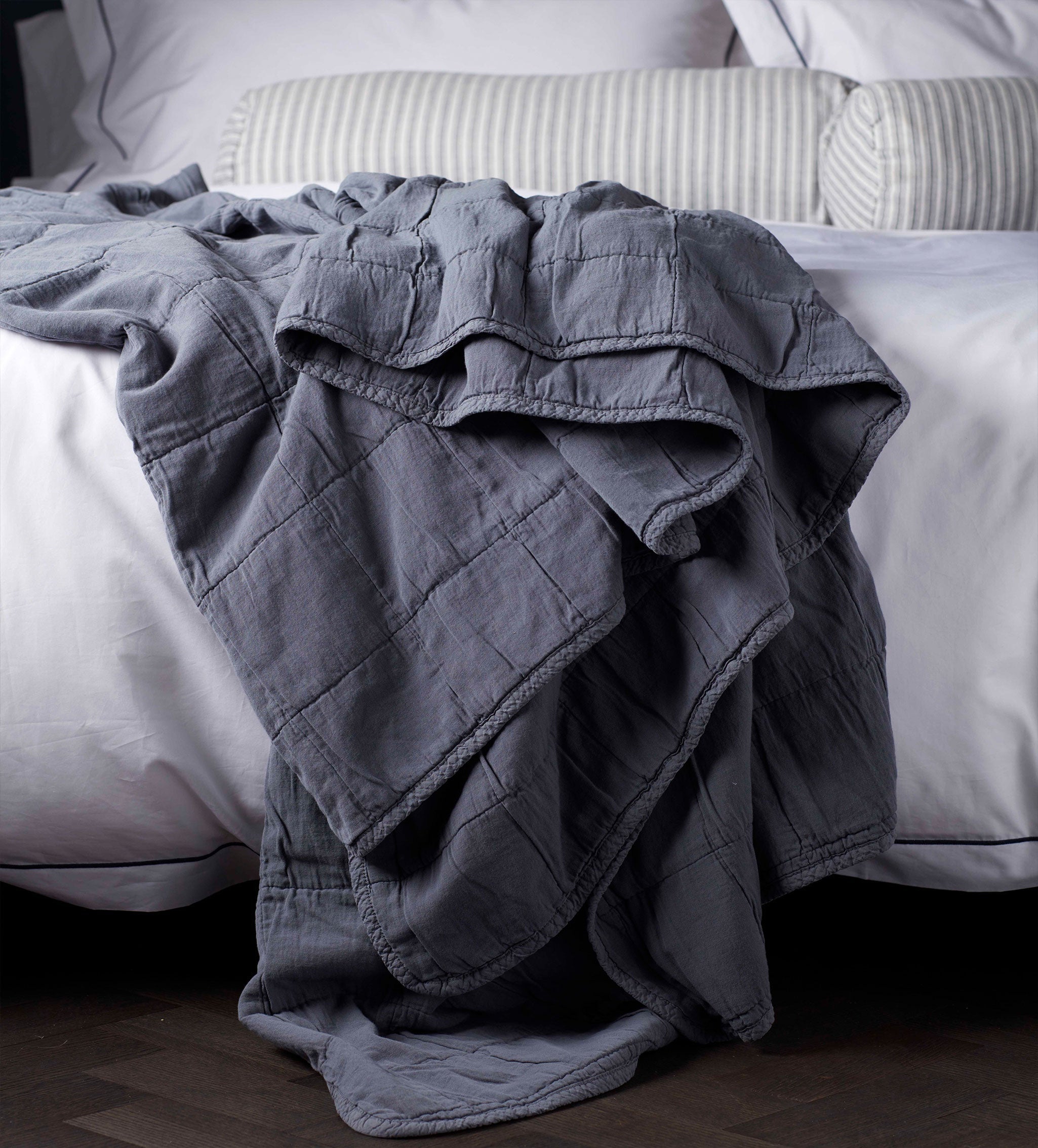 French Blue Finn 100% Cotton Quilted Throw