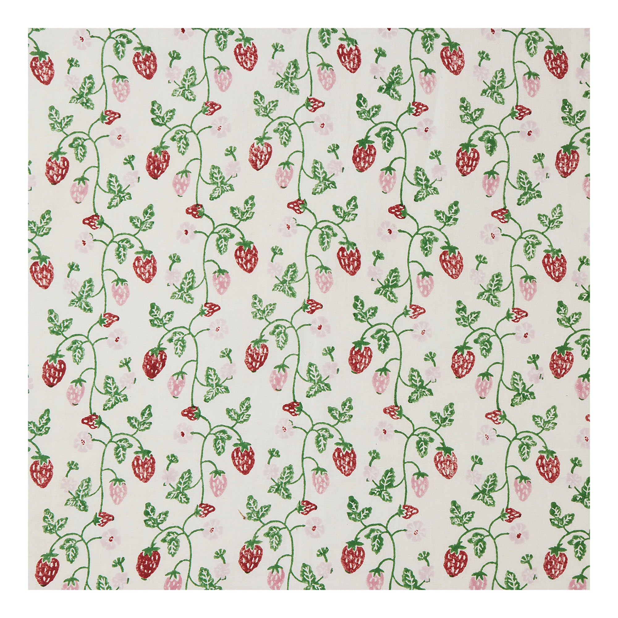 Strawberry Block printed Fabric Linen/Cotton Grass