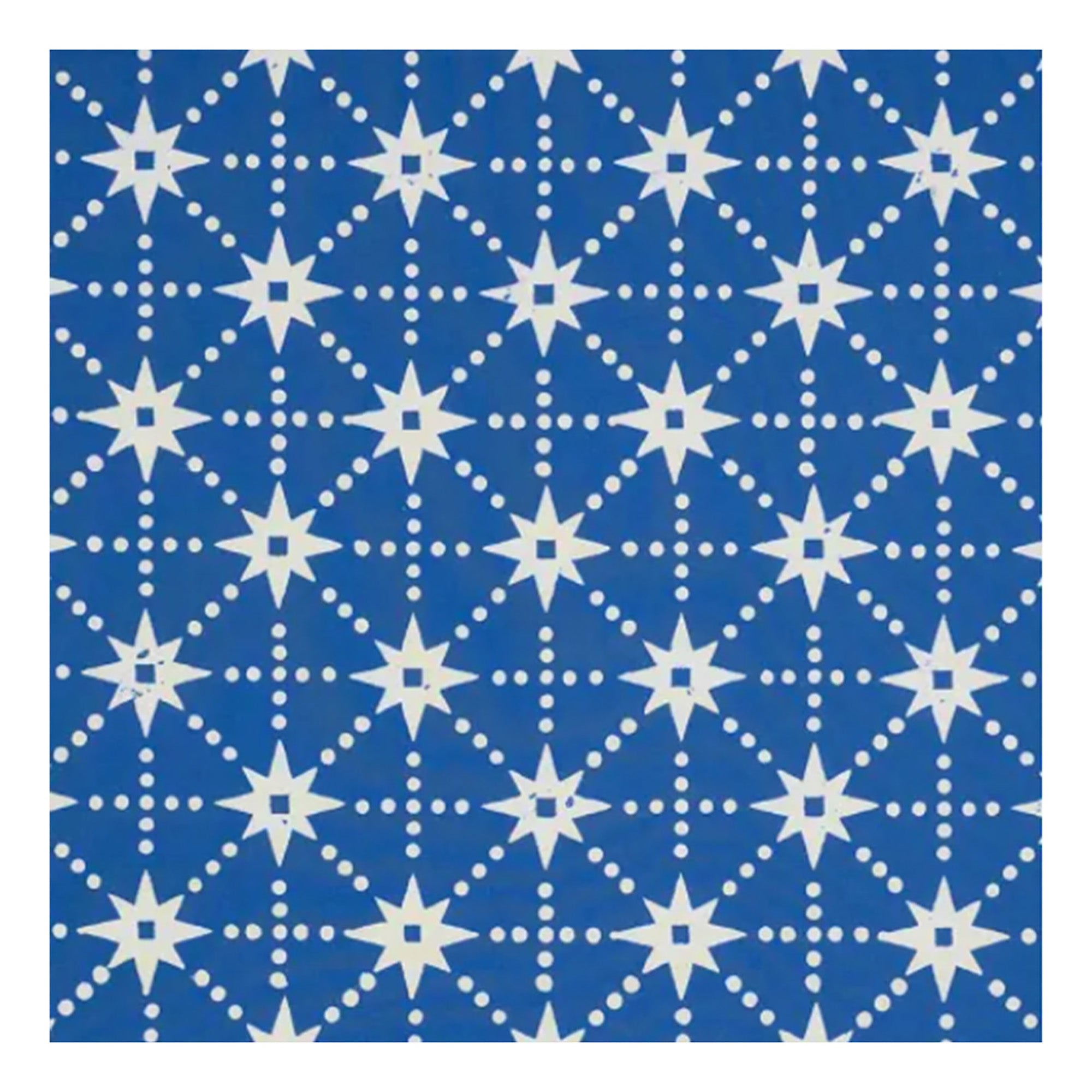 Stars Block printed Fabric Cotton Reverse Light Indigo
