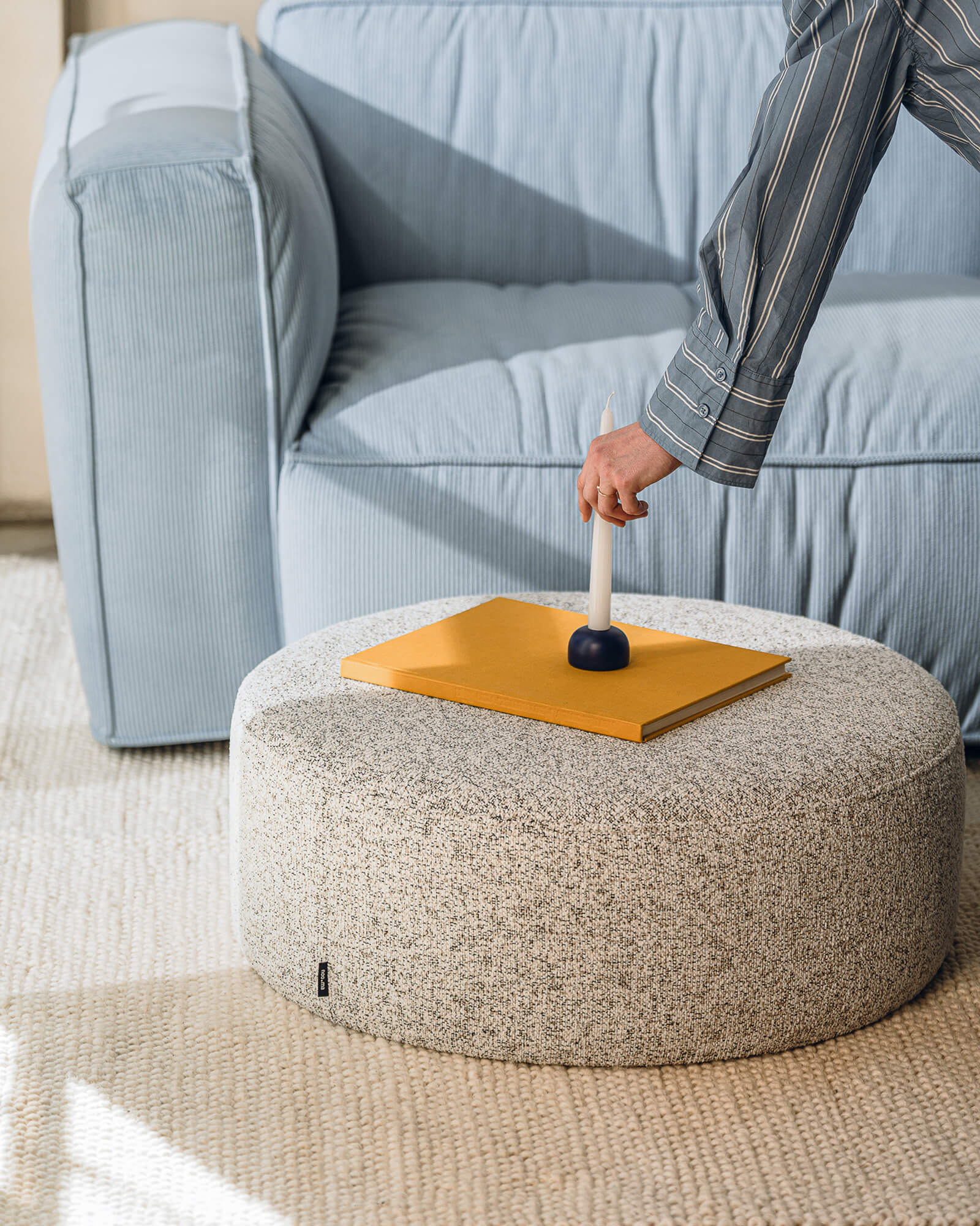 Folk Wide Pouf | Grey Mélange
