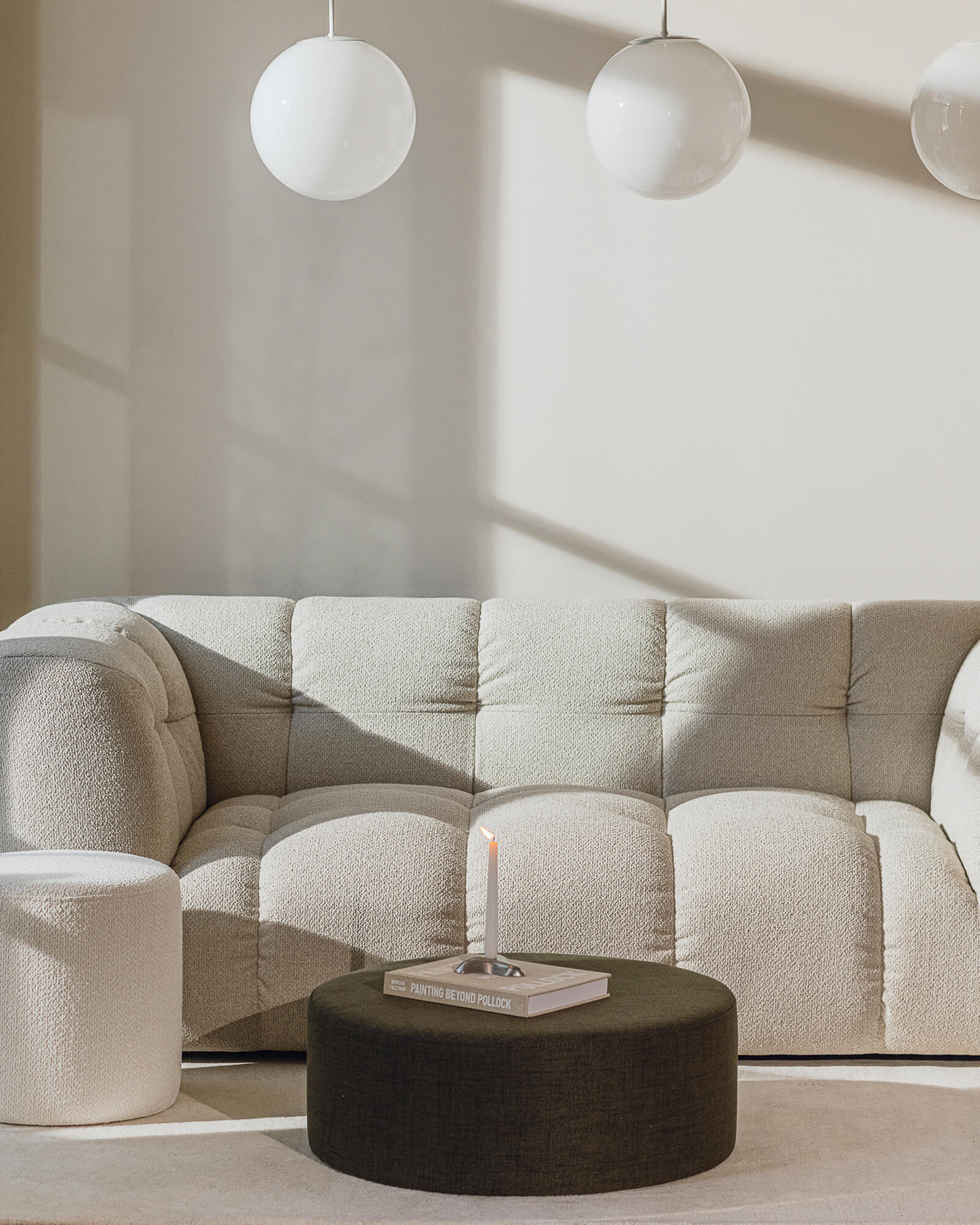 Folk Wide Pouf | Grey Mélange