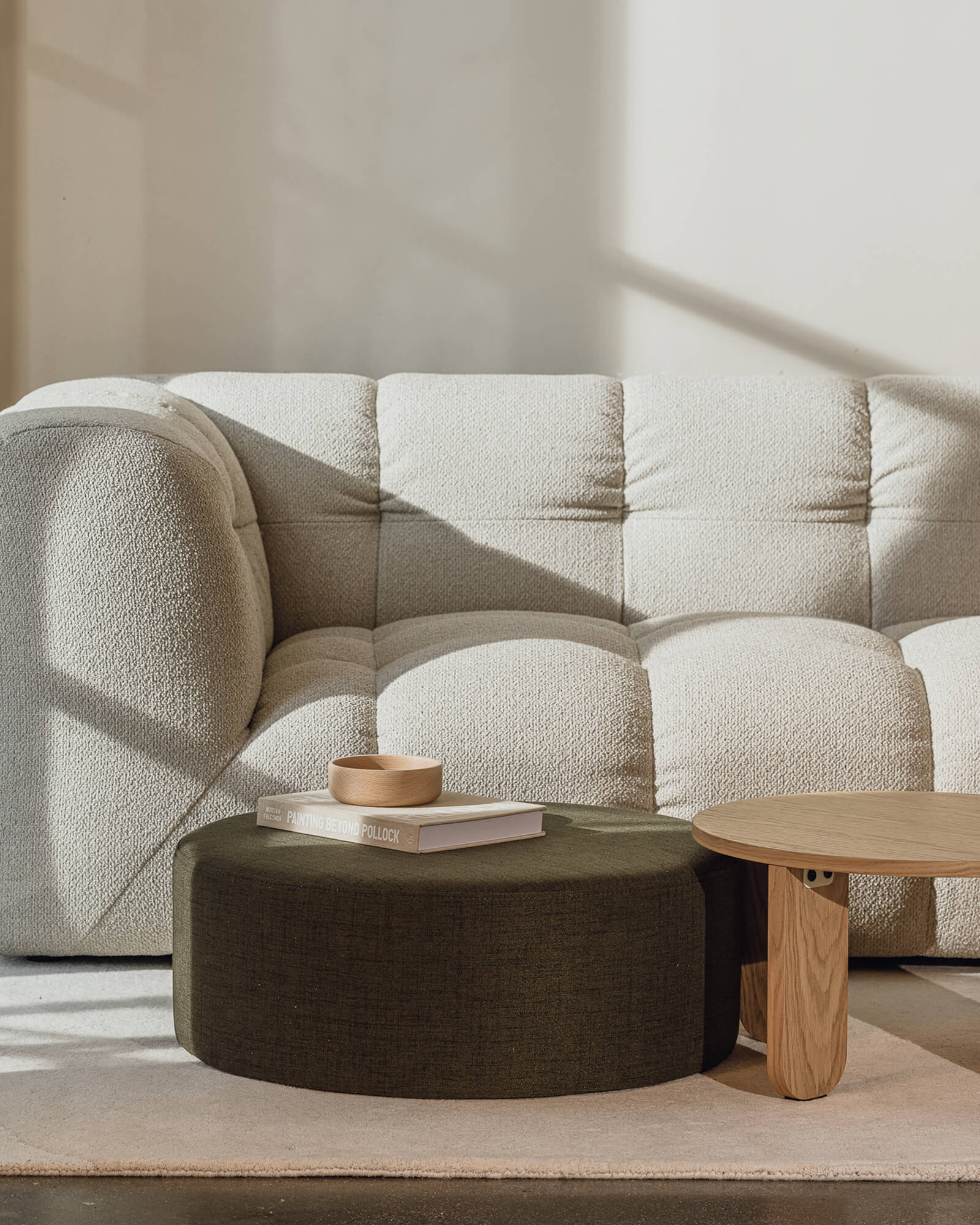 Folk Wide Pouf | Cloud Beige Boucle