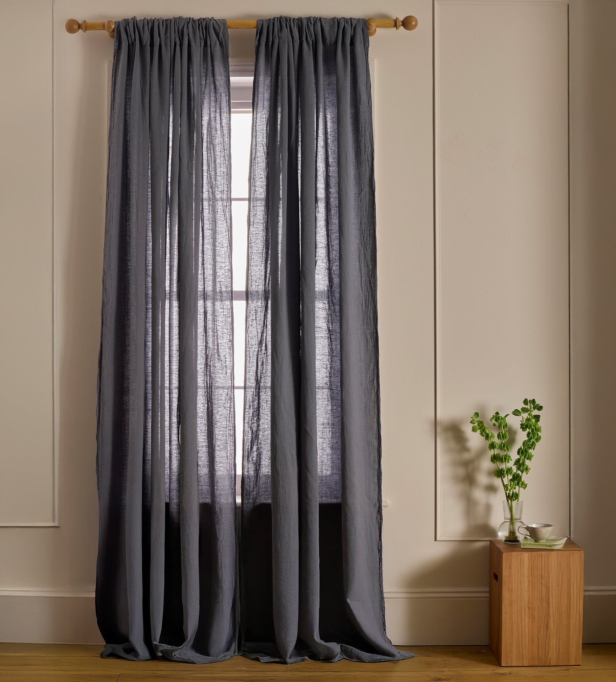 French Blue 100% Linen Loop Top Curtain (Single)