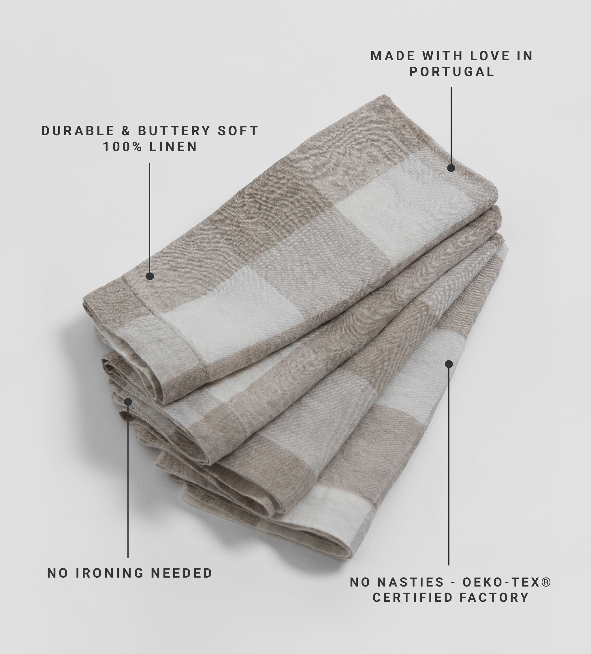 Natural Gracie Gingham 100% Linen Napkins - Set of 4