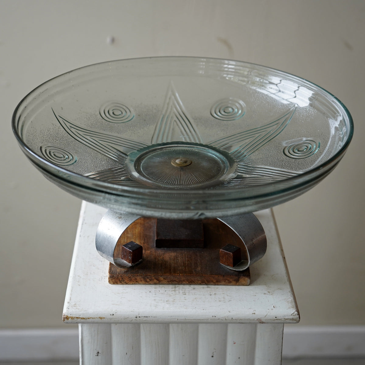 Art Deco Glass And Aluminium Center Piece Bowl