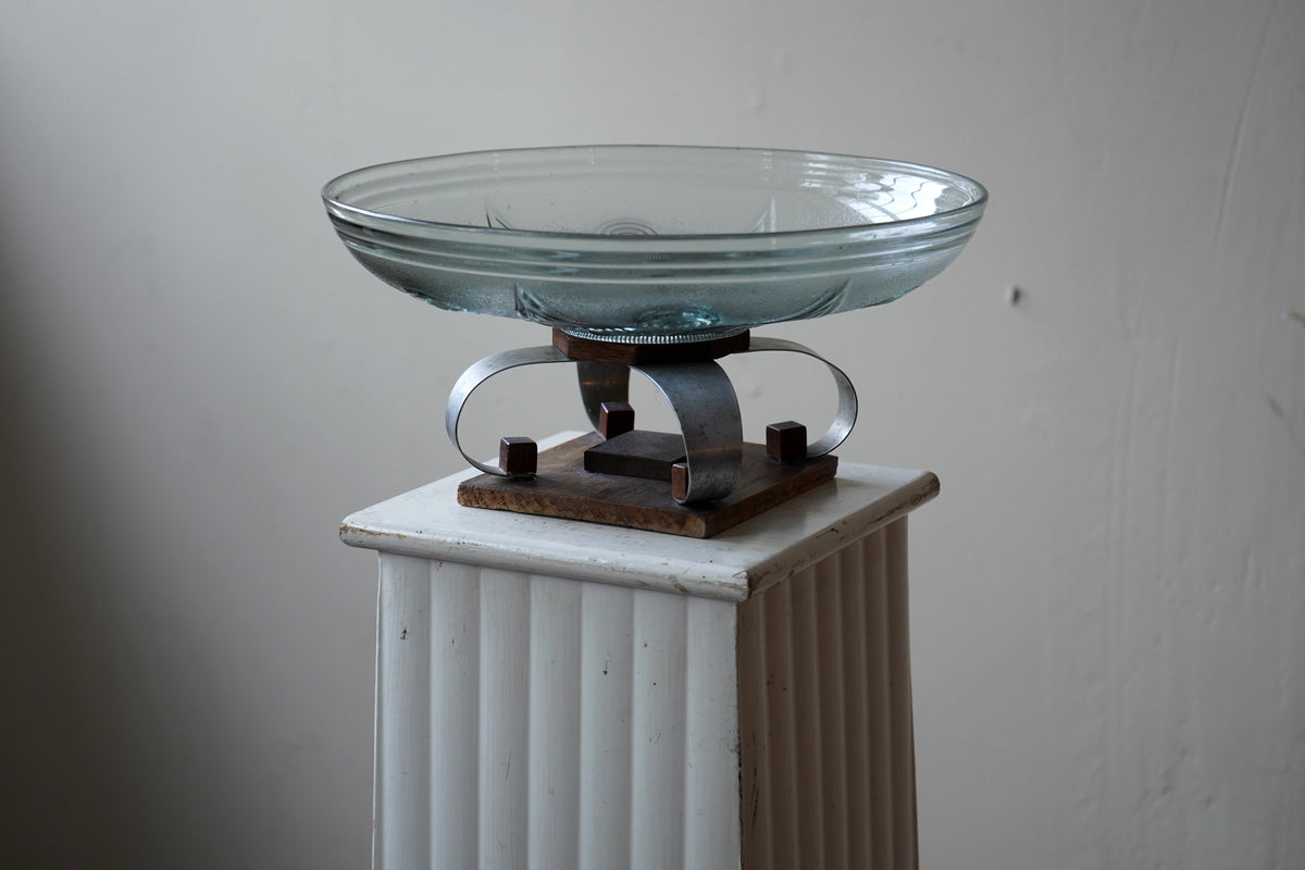 Art Deco Glass And Aluminium Center Piece Bowl