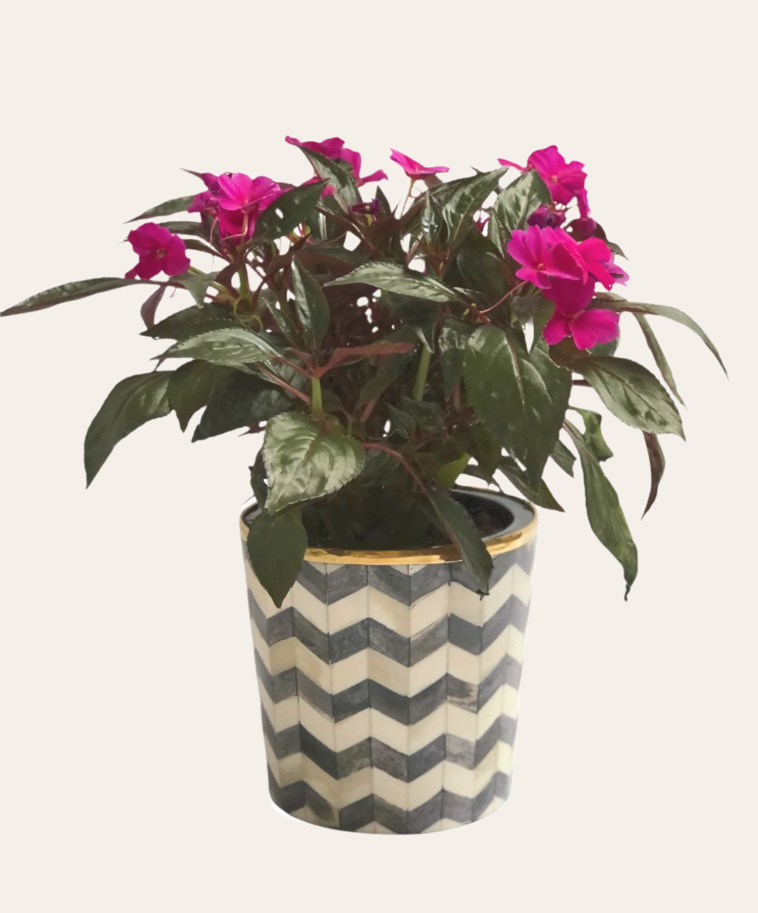 Round Inlay Planter | Medium | Grey | Chevron