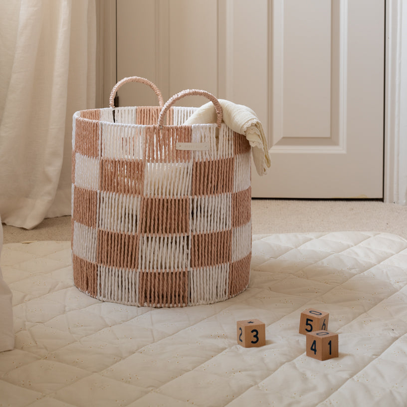 Checkerboard Storage Basket Large - Nude