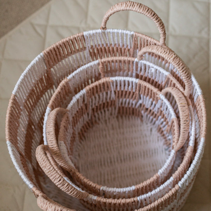 Checkerboard Storage Basket Set of 3 - Nude