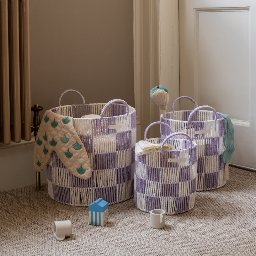 Checkerboard Storage Basket Large - Lilac