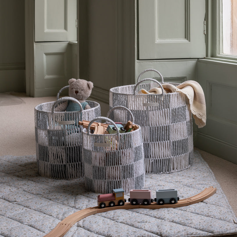 Checkerboard Storage Basket Medium - Powder Blue