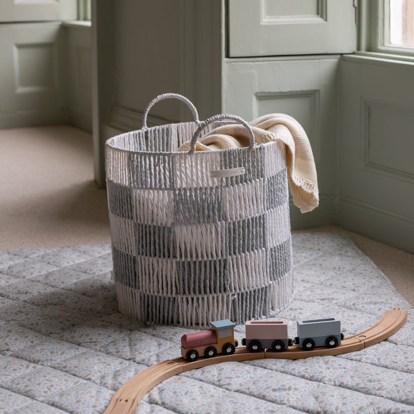 Checkerboard Storage Basket Large - Powder Blue