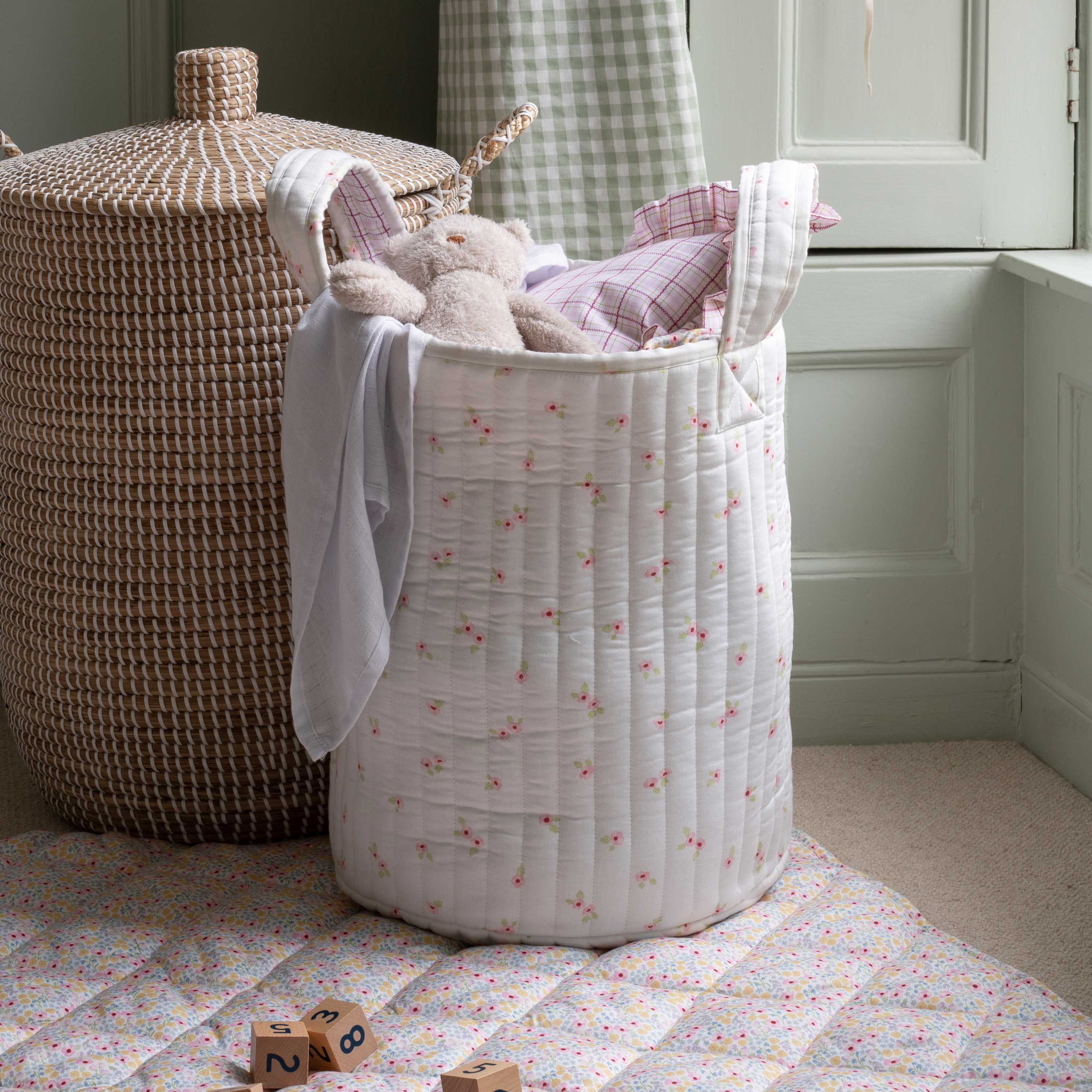 Large Quilted Storage Basket | Anemone & Pink Check