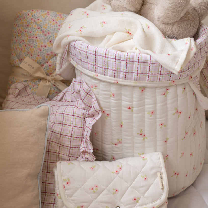 Large Quilted Storage Basket | Anemone & Pink Check
