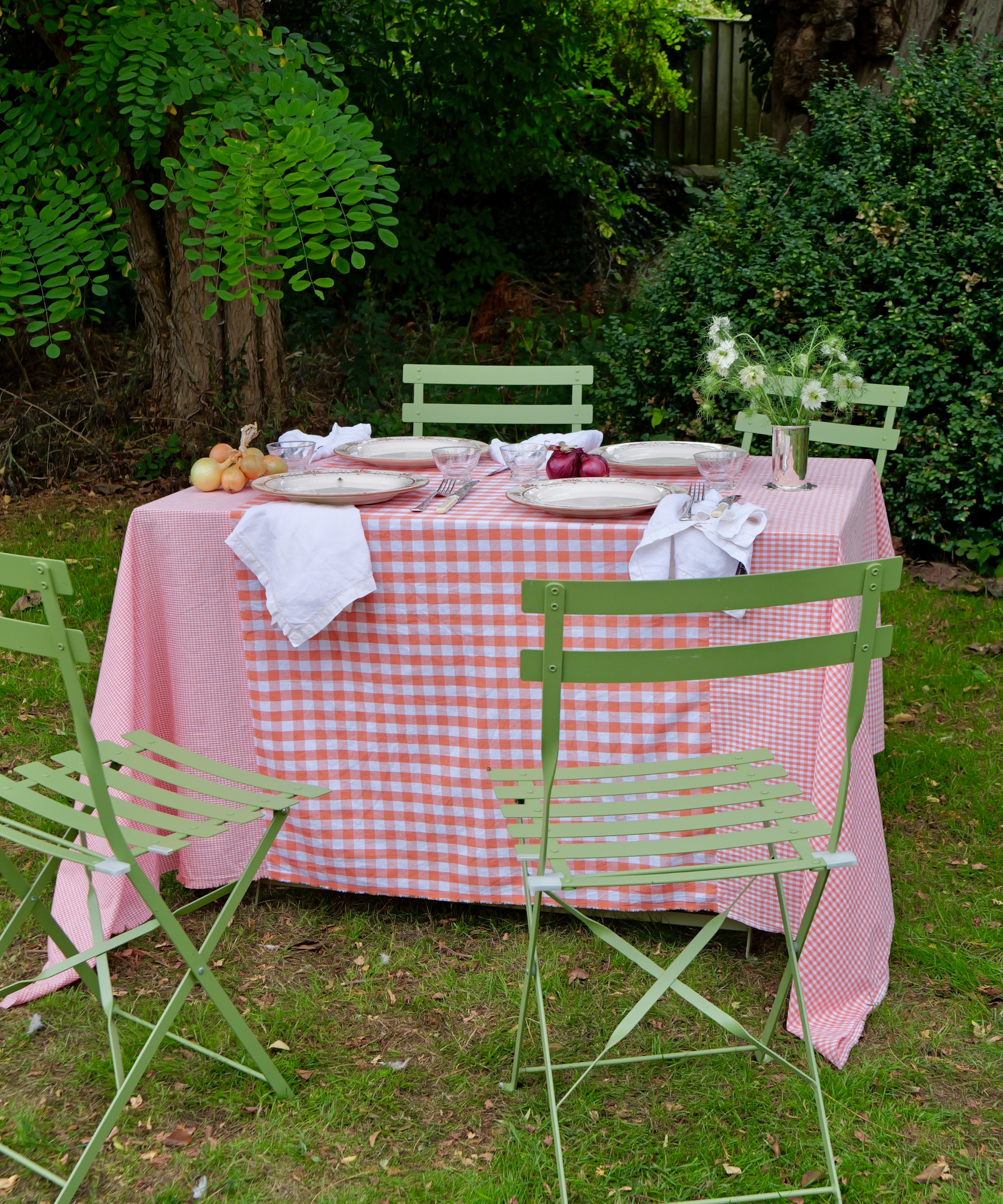 Patchwork Gingham Orange Cotton Tablecloth, 140 x 240cm